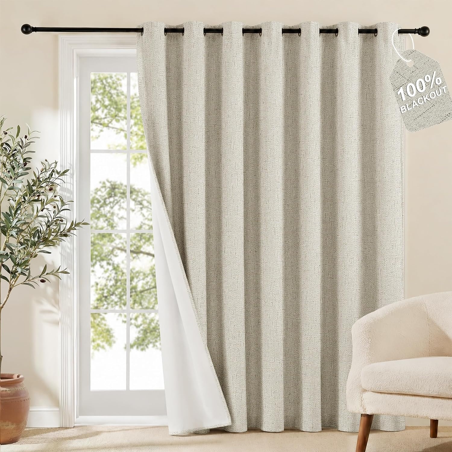 image:imageNICETOWN Beige Linen Blackout Curtains 84 Inches Long W52xL84 2 PanelsIvory