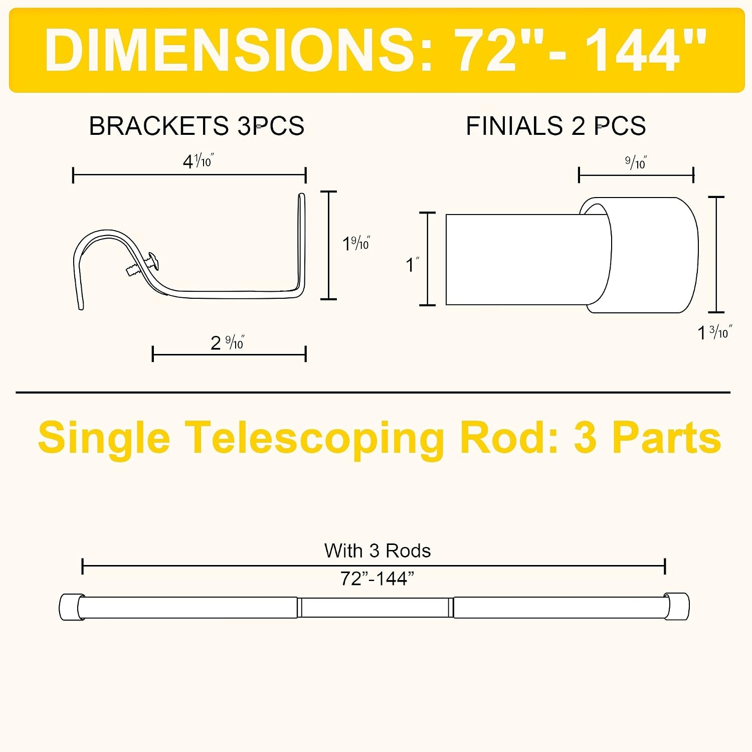 image:imageNICETOWN Black Adjustable Curtain Rod 1 Diameter Modern End Cap Style FinalsCylinder Finials Design Decorative Drapery Rod for Closet Cupboard Cafe Loft RV Curtains 2848 Length Matt BlackSatin Nickel