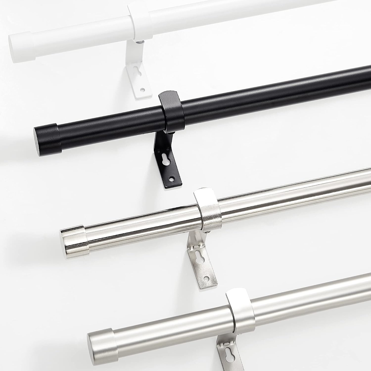 image:imageNICETOWN Black Adjustable Curtain Rod 1 Diameter Modern End Cap Style FinalsCylinder Finials Design Decorative Drapery Rod for Closet Cupboard Cafe Loft RV Curtains 2848 Length Matt BlackWhite