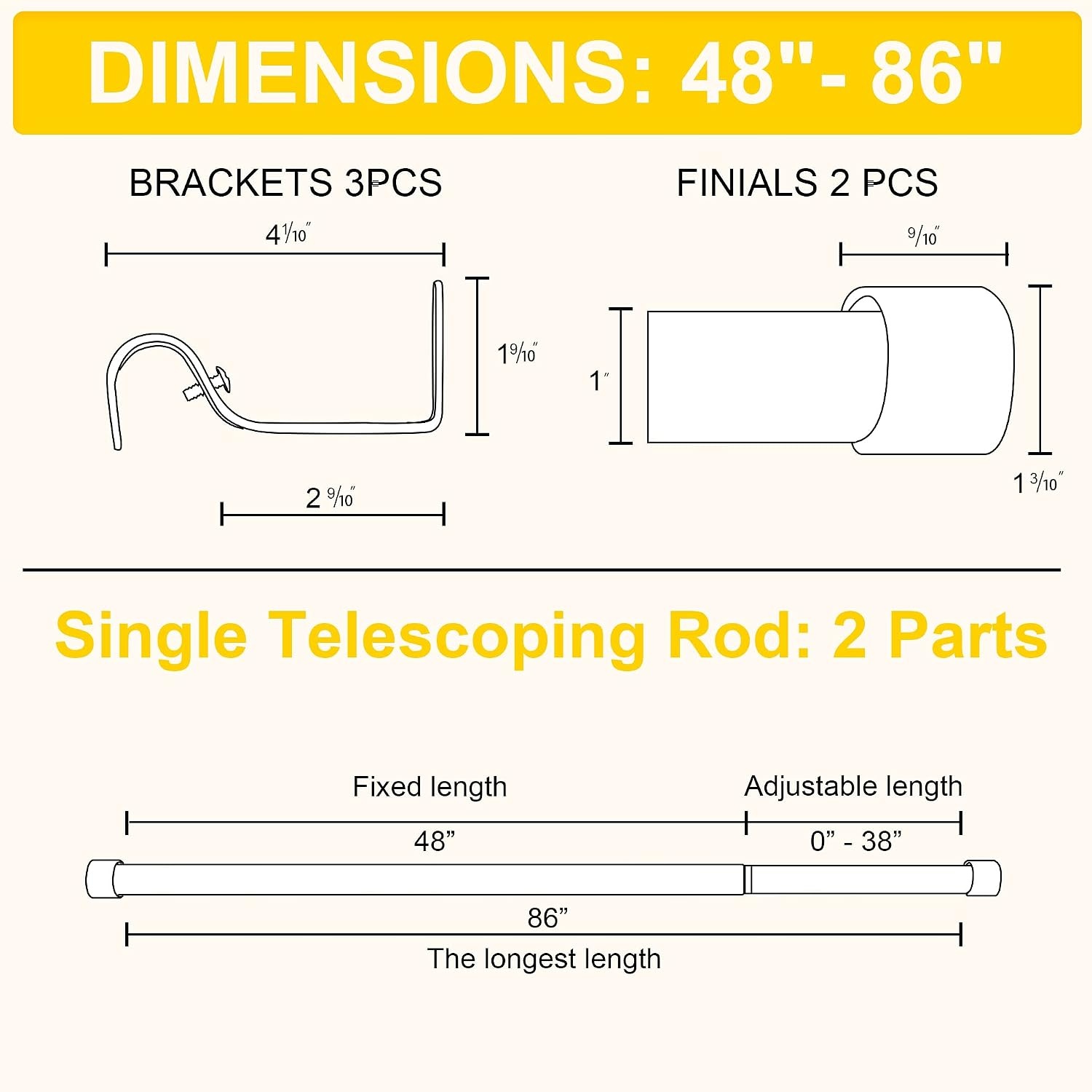 image:imageNICETOWN Black Adjustable Curtain Rod 1 Diameter Modern End Cap Style FinalsCylinder Finials Design Decorative Drapery Rod for Closet Cupboard Cafe Loft RV Curtains 2848 Length Matt BlackMatt Black