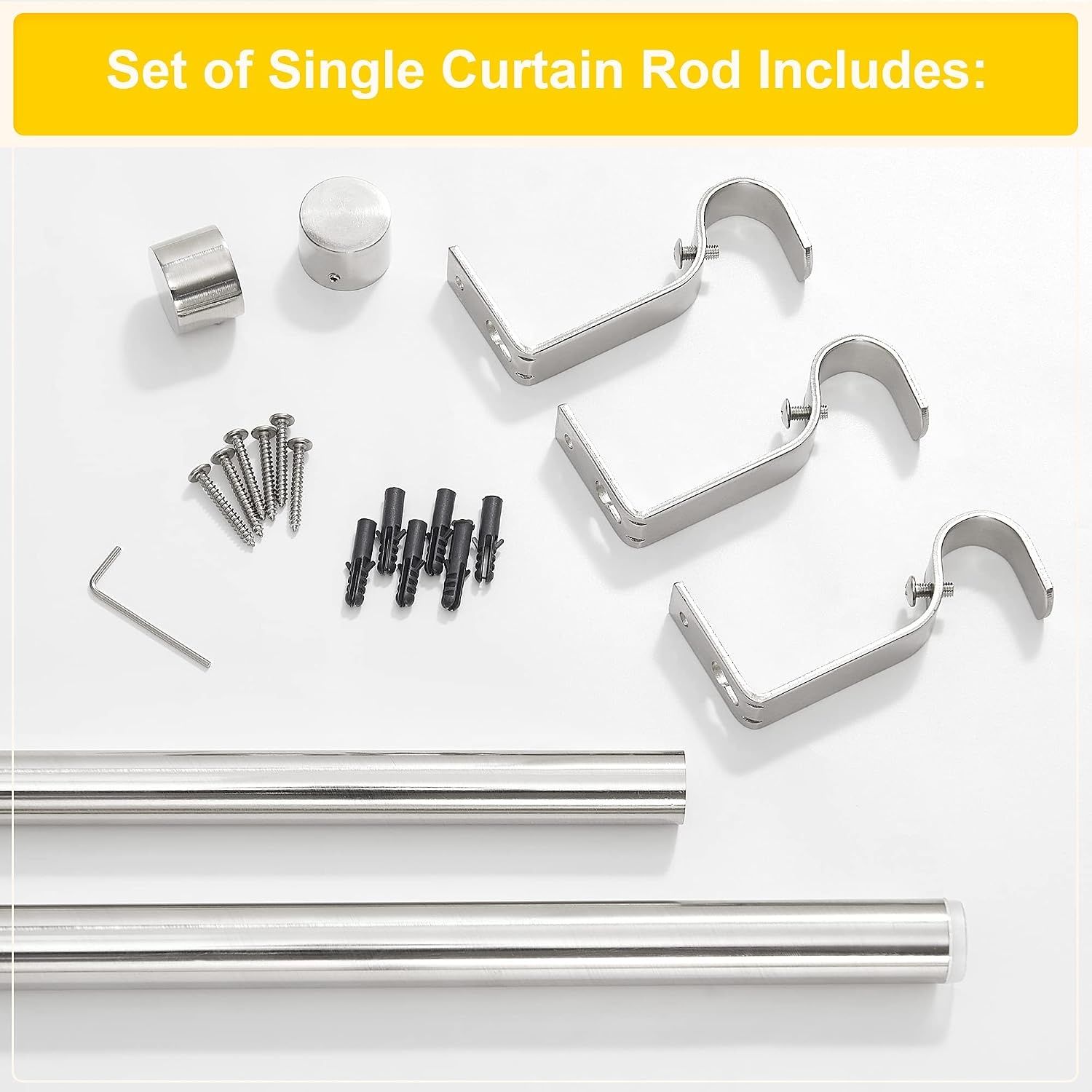 image:imageNICETOWN Black Adjustable Curtain Rod 1 Diameter Modern End Cap Style FinalsCylinder Finials Design Decorative Drapery Rod for Closet Cupboard Cafe Loft RV Curtains 2848 Length Matt BlackBrushed Nickel