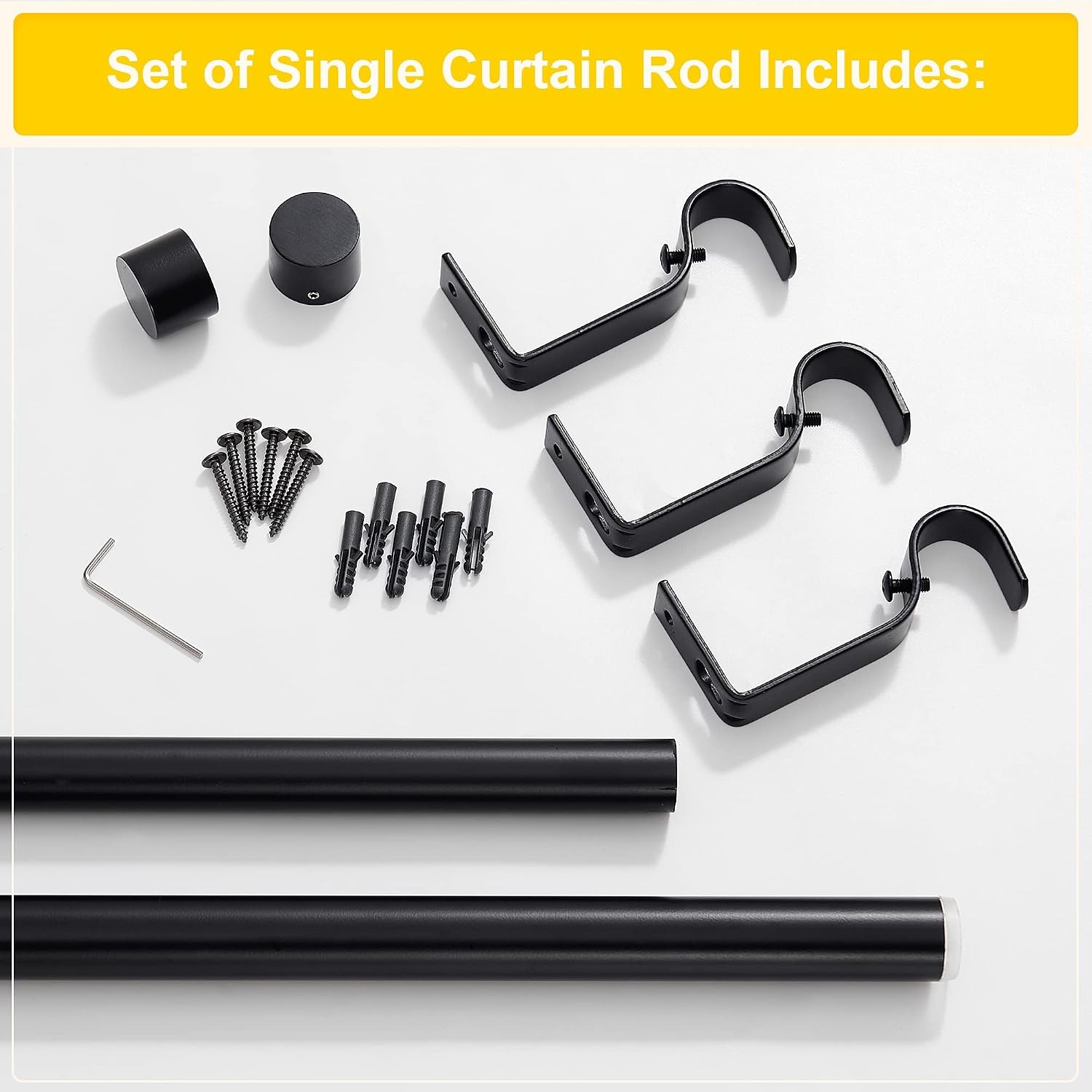 image:imageNICETOWN Black Adjustable Curtain Rod 1 Diameter Modern End Cap Style FinalsCylinder Finials Design Decorative Drapery Rod for Closet Cupboard Cafe Loft RV Curtains 2848 Length Matt BlackMatt Black