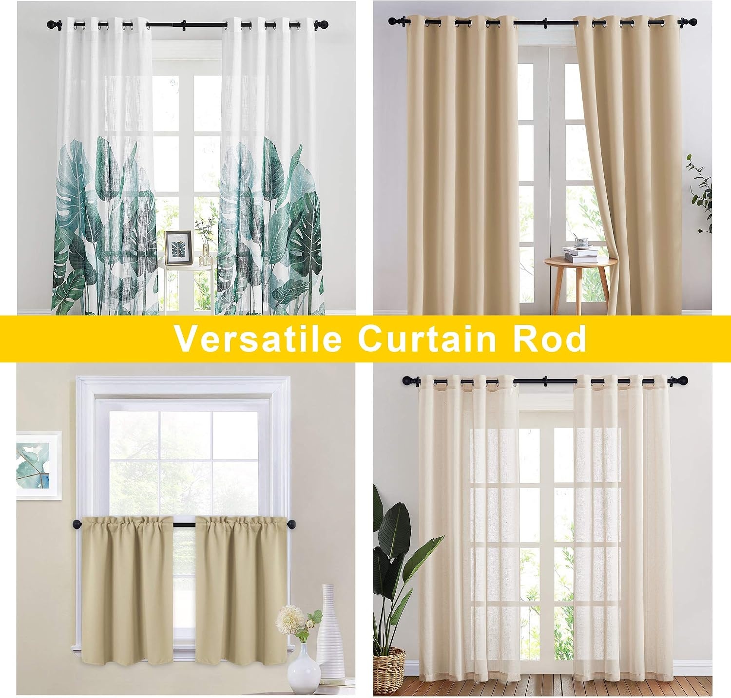 image:imageNICETOWN Black Curtain Rods for Window 48 to 86 inch 1 18 Diameter with Ball Finials for Window Treatment Adjustable Length from 48 to 86Inch Matte BlackMatte Black