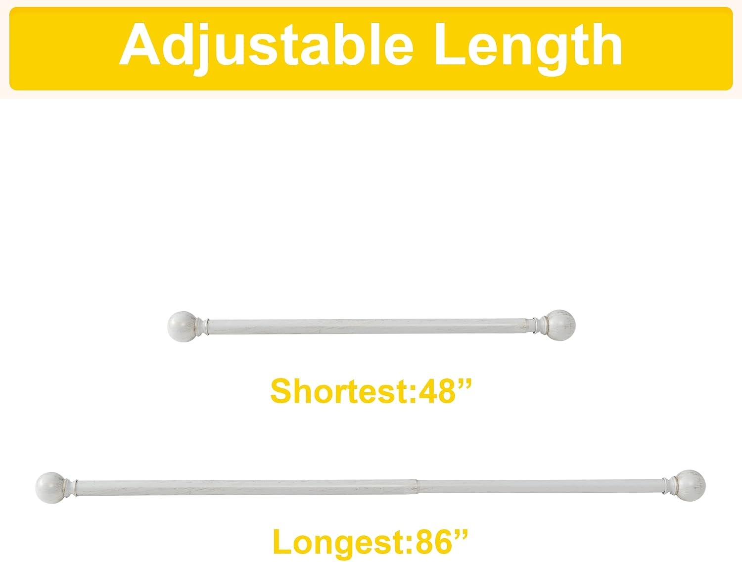 image:imageNICETOWN Black Curtain Rods for Window 48 to 86 inch 1 18 Diameter with Ball Finials for Window Treatment Adjustable Length from 48 to 86Inch Matte BlackAntique White