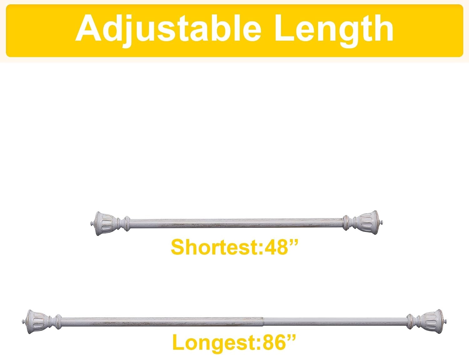 image:imageNICETOWN Black Curtain Rods for Window 48 to 86 inch 1 18 Diameter with Ball Finials for Window Treatment Adjustable Length from 48 to 86Inch Matte BlackAntique White
