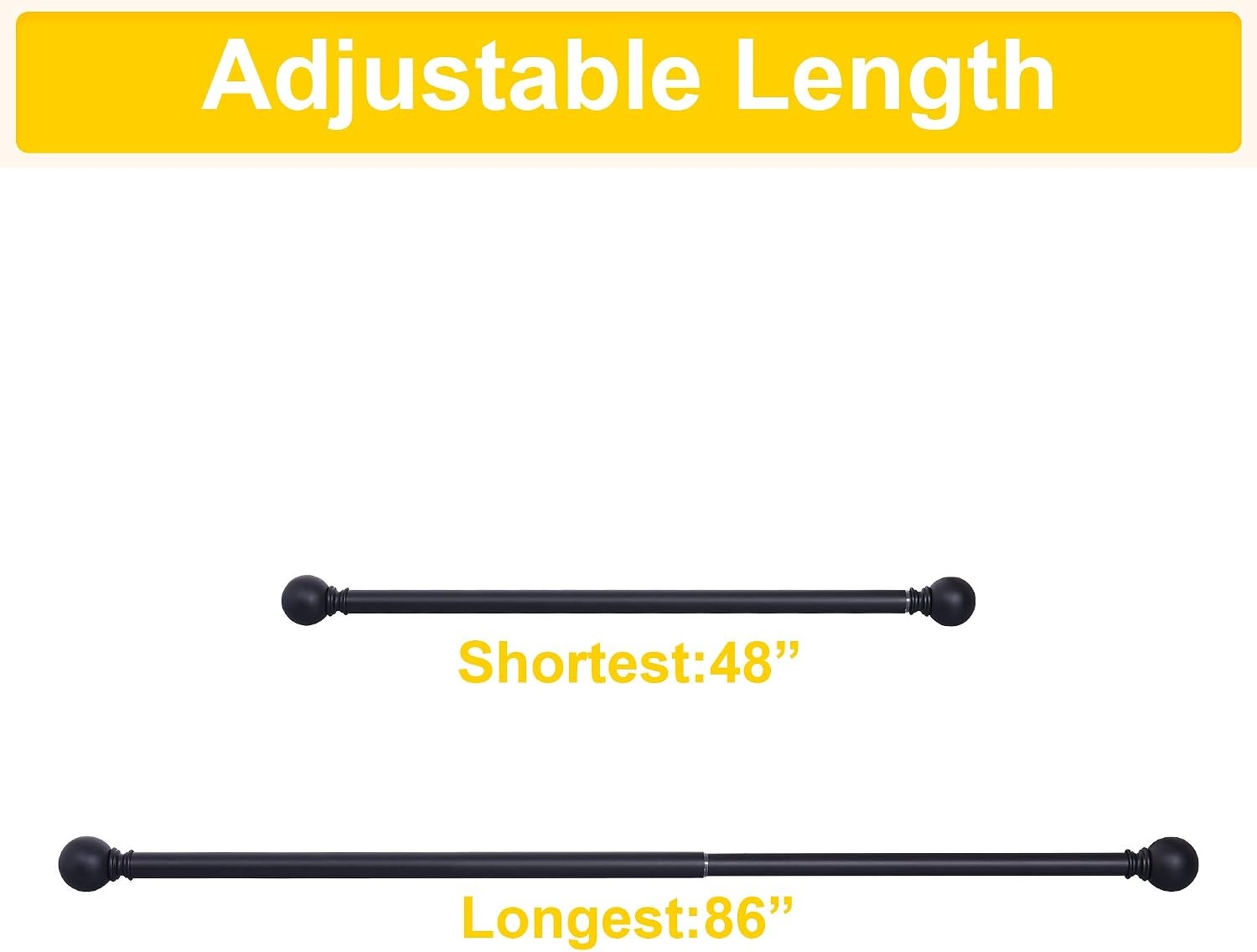 image:imageNICETOWN Black Curtain Rods for Window 48 to 86 inch 1 18 Diameter with Ball Finials for Window Treatment Adjustable Length from 48 to 86Inch Matte BlackMatte Black