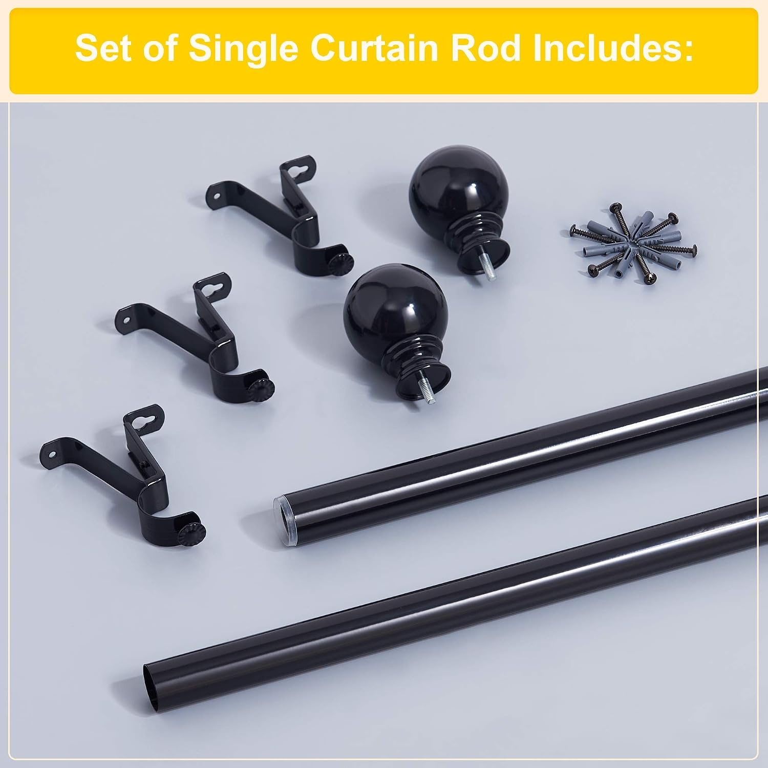 image:imageNICETOWN Black Curtain Rods for Window 48 to 86 inch 1 18 Diameter with Ball Finials for Window Treatment Adjustable Length from 48 to 86Inch Matte BlackBlack