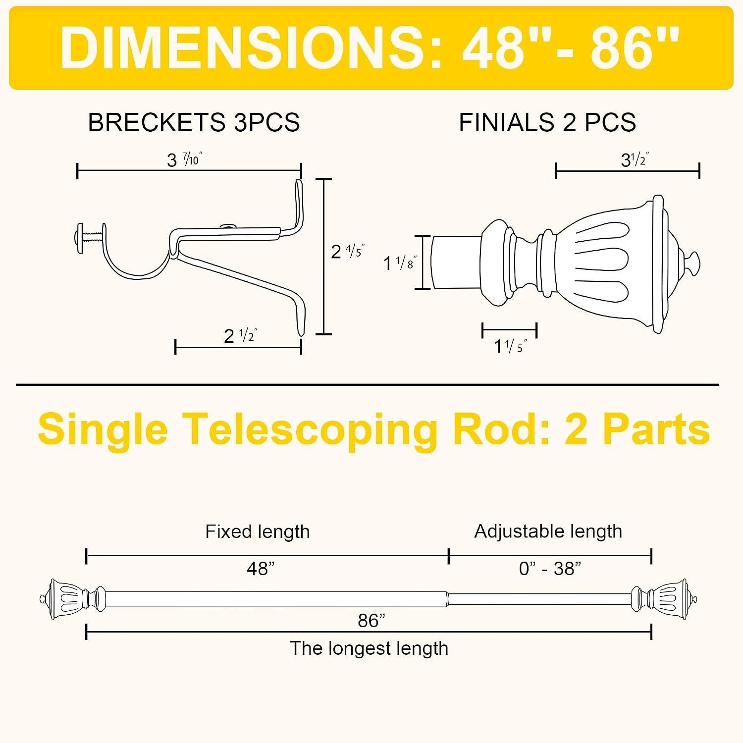 image:imageNICETOWN Black Curtain Rods for Window 48 to 86 inch 1 18 Diameter with Ball Finials for Window Treatment Adjustable Length from 48 to 86Inch Matte BlackBlack Copper