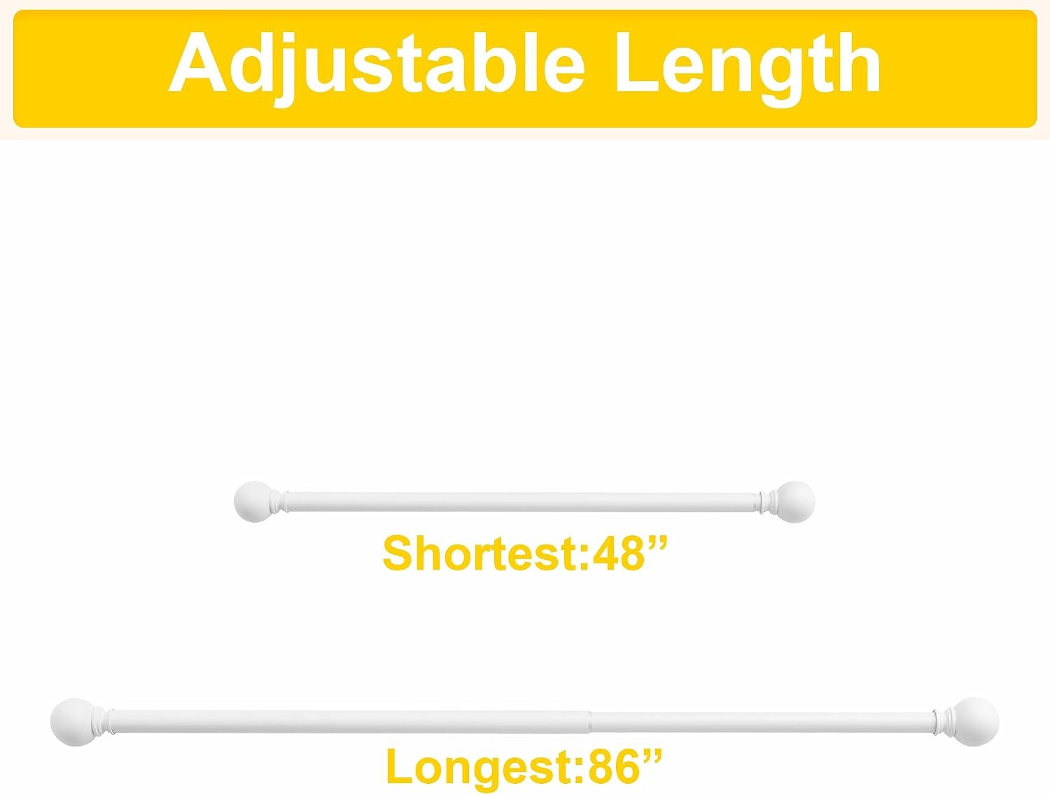 image:imageNICETOWN Black Curtain Rods for Window 48 to 86 inch 1 18 Diameter with Ball Finials for Window Treatment Adjustable Length from 48 to 86Inch Matte BlackMatte White
