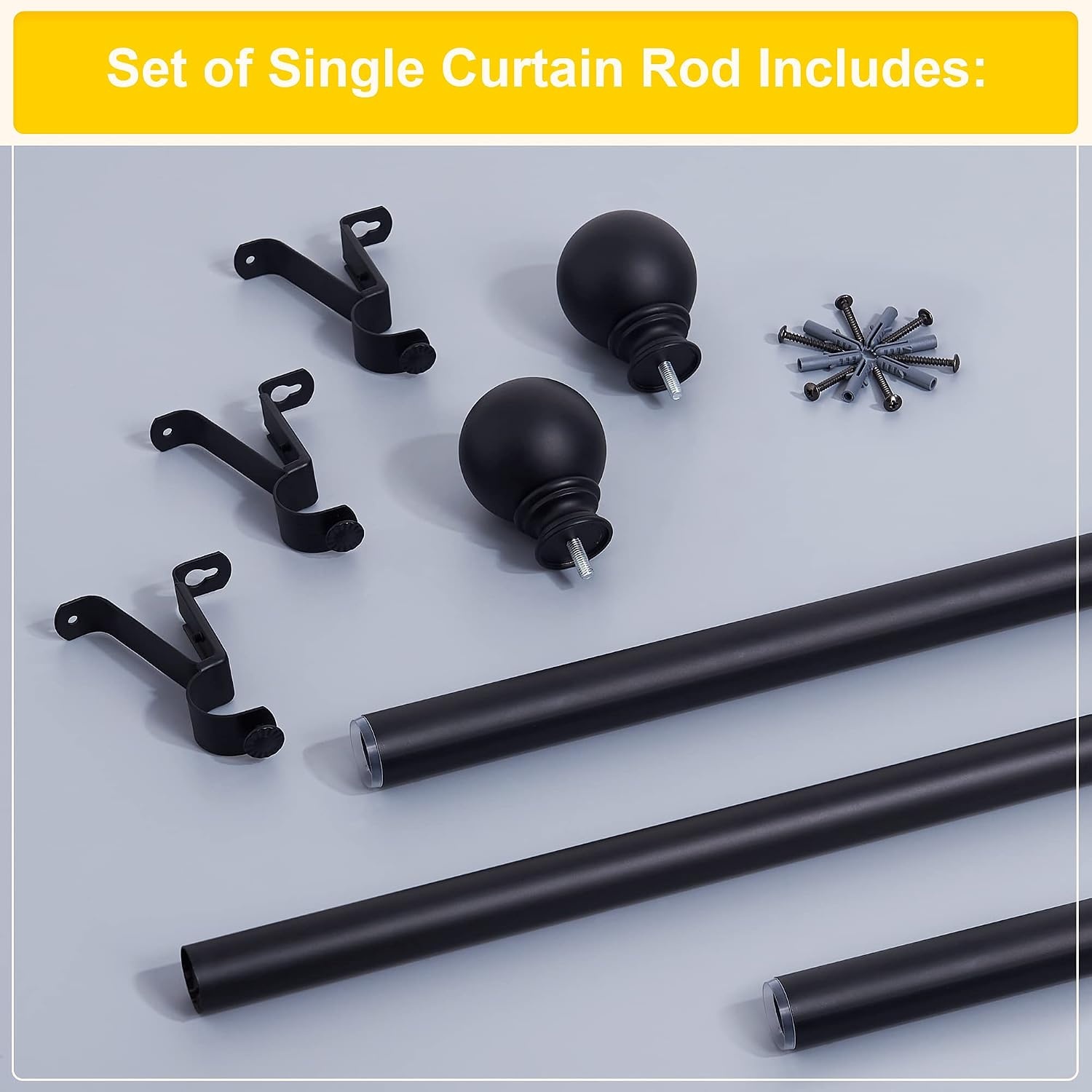 image:imageNICETOWN Black Curtain Rods for Window 48 to 86 inch 1 18 Diameter with Ball Finials for Window Treatment Adjustable Length from 48 to 86Inch Matte BlackMatte Black