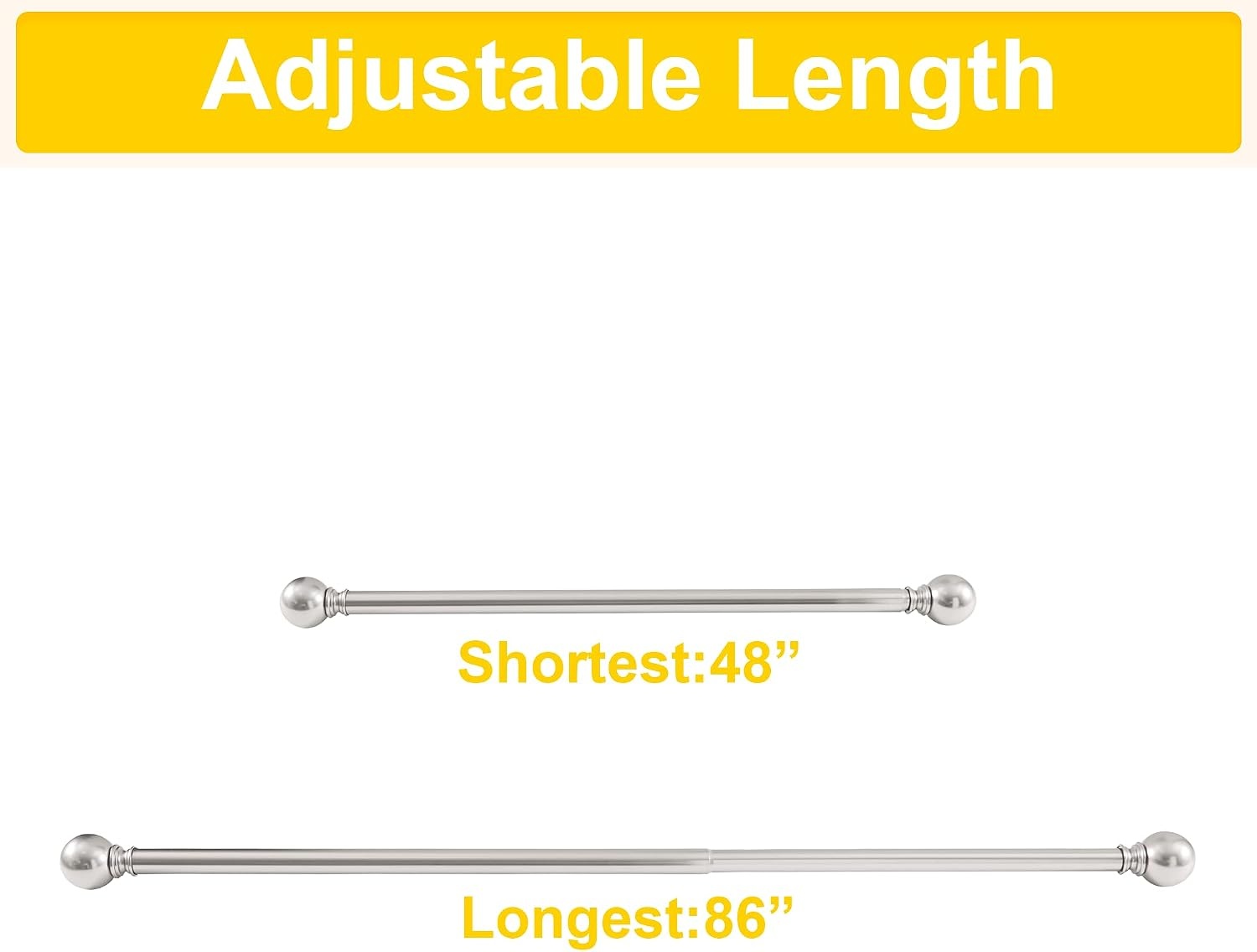 image:imageNICETOWN Black Curtain Rods for Window 48 to 86 inch 1 18 Diameter with Ball Finials for Window Treatment Adjustable Length from 48 to 86Inch Matte BlackSatin Nickel