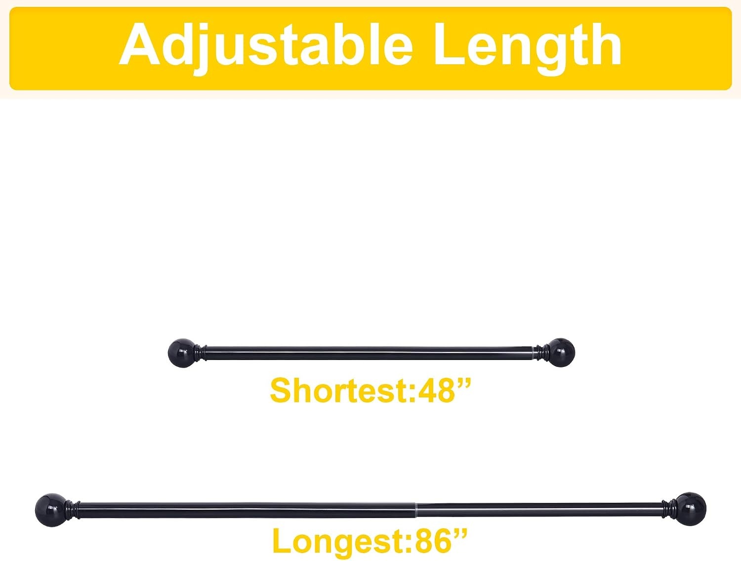 image:imageNICETOWN Black Curtain Rods for Window 48 to 86 inch 1 18 Diameter with Ball Finials for Window Treatment Adjustable Length from 48 to 86Inch Matte BlackBlack