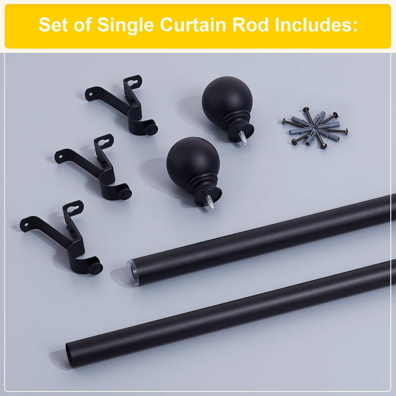 image:imageNICETOWN Black Curtain Rods for Window 48 to 86 inch 1 18 Diameter with Ball Finials for Window Treatment Adjustable Length from 48 to 86Inch Matte BlackMatte Black