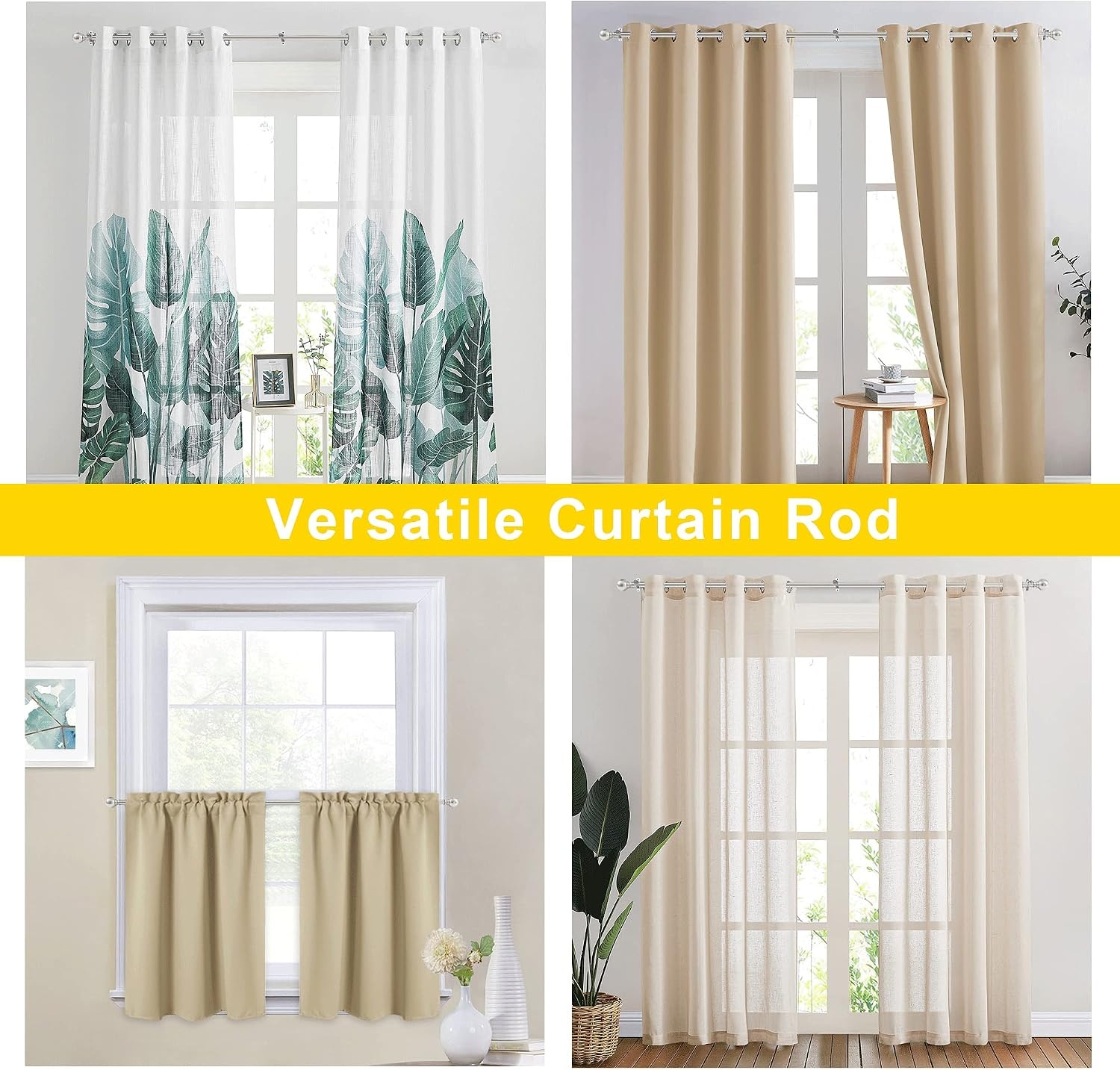 image:imageNICETOWN Black Curtain Rods for Window 48 to 86 inch 1 18 Diameter with Ball Finials for Window Treatment Adjustable Length from 48 to 86Inch Matte BlackSatin Nickel