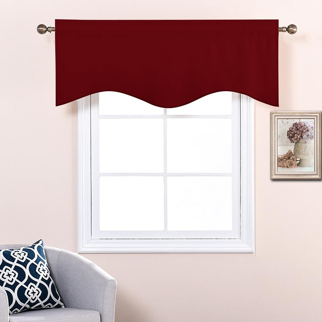 image:imageNICETOWN Blackout Kitchen Valances for Windo 18 Inch Length Rod PocketBurgundy Red