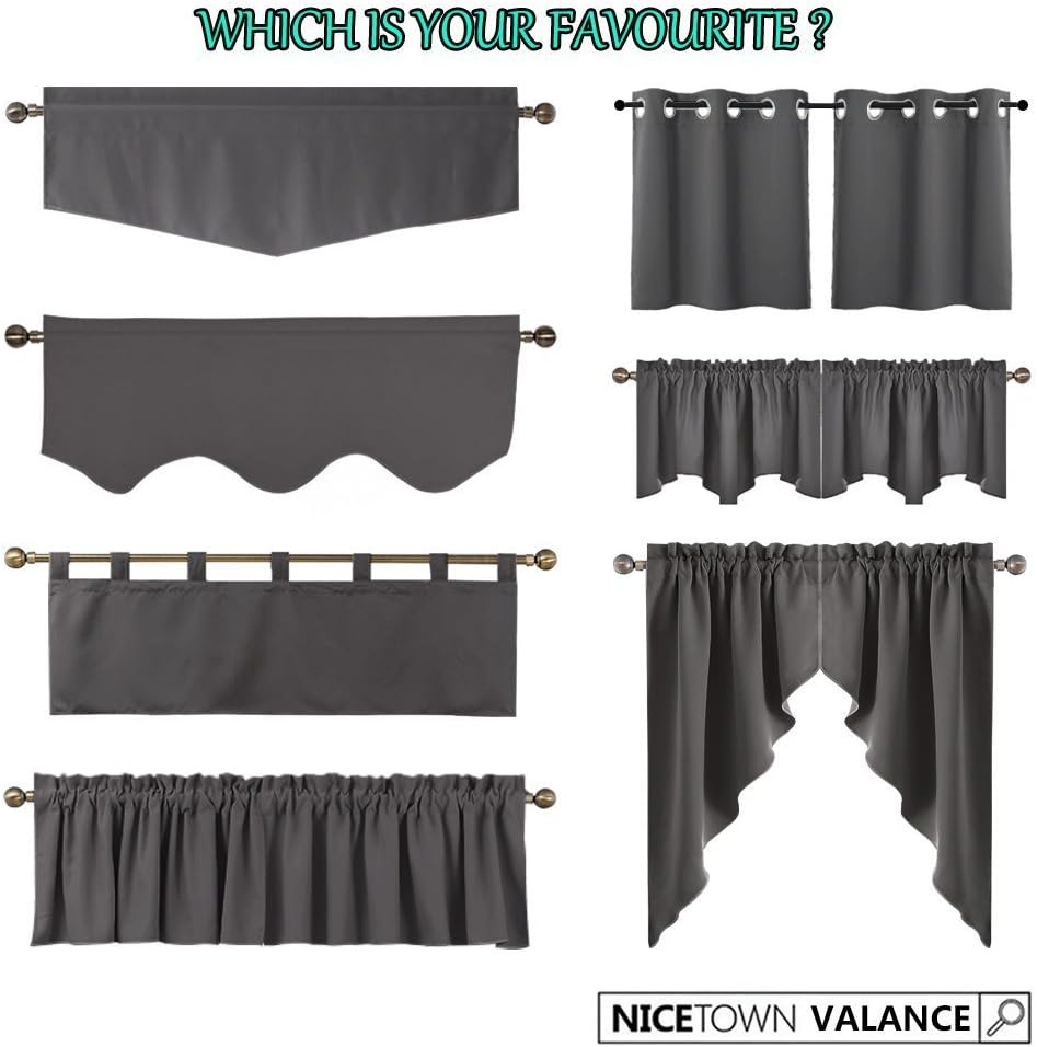 image:imageNICETOWN Blackout Kitchen Valances for Windo 18 Inch Length Rod PocketBurgundy Red