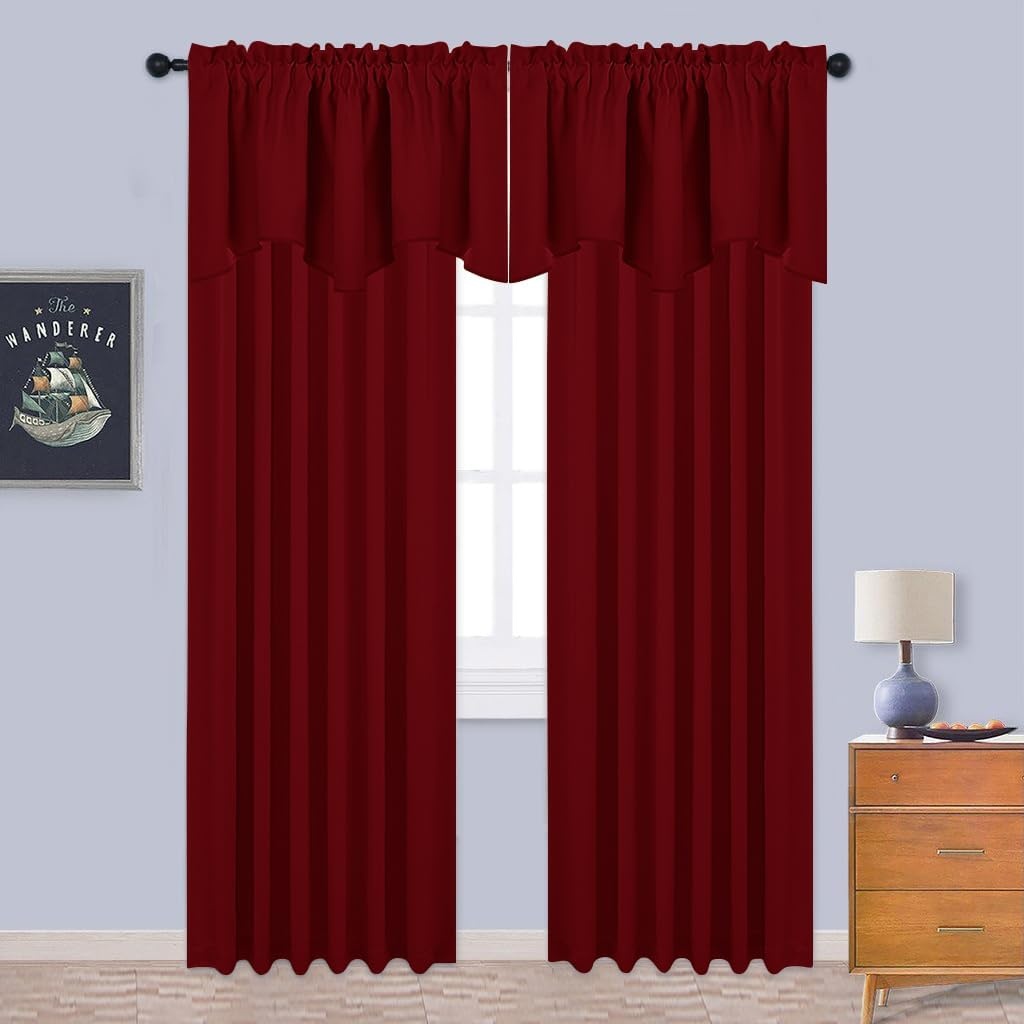 image:imageNICETOWN Blackout Kitchen Valances for Windo 18 Inch Length Rod PocketBurgundy Red