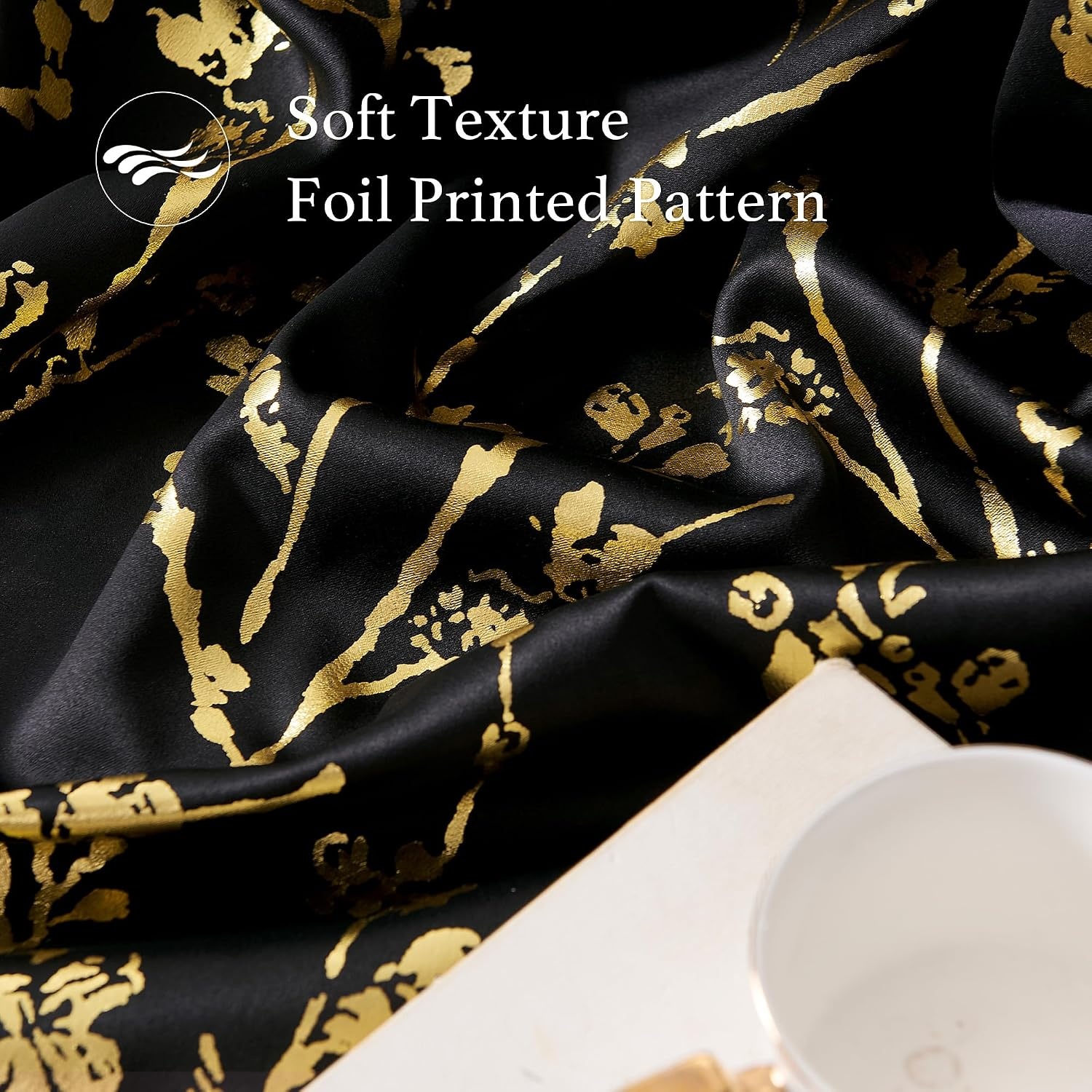 image:imageNICETOWN Blackout Kitchen Valances for Windo 18 Inch Length Rod PocketFloral Print Black