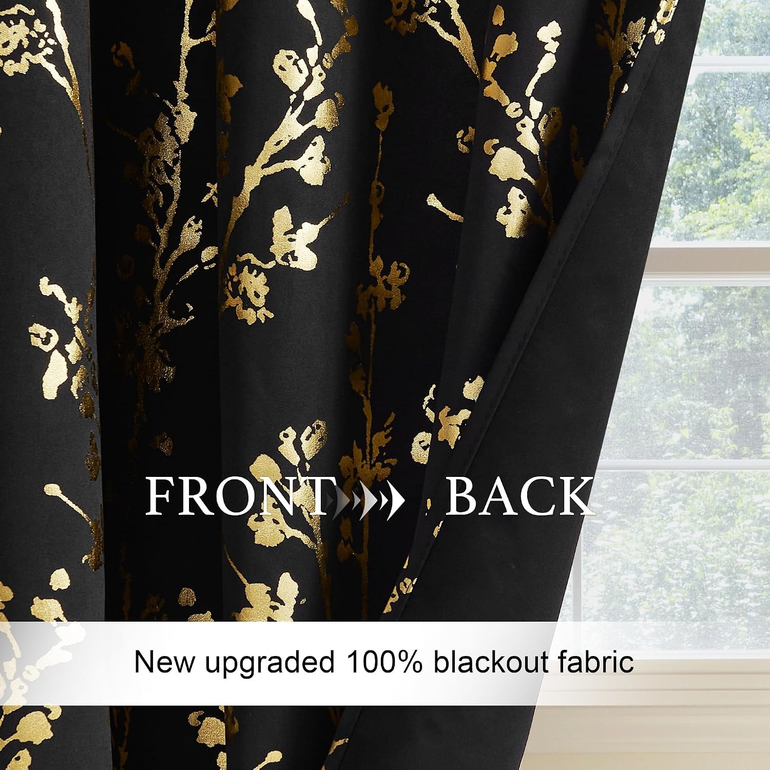 image:imageNICETOWN Blackout Kitchen Valances for Windo 18 Inch Length Rod PocketFloral Print Black