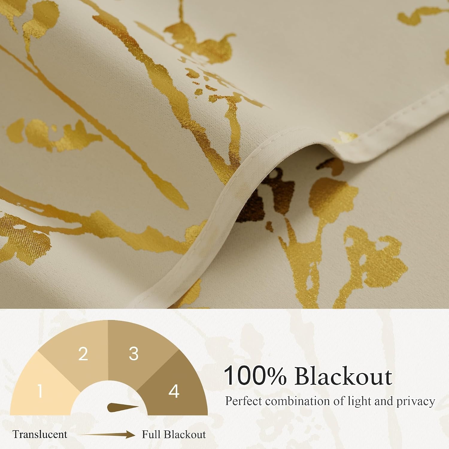 image:imageNICETOWN Blackout Kitchen Valances for Windo 18 Inch Length Rod PocketFloral Print Light Beige