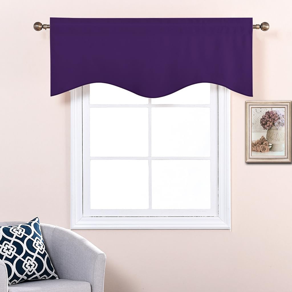 image:imageNICETOWN Blackout Kitchen Valances for Windo 18 Inch Length Rod PocketRoyal Purple