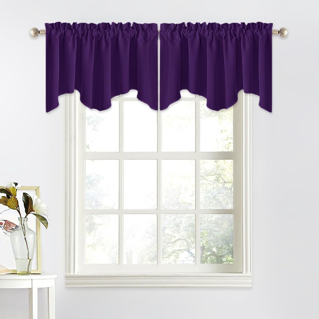 image:imageNICETOWN Blackout Kitchen Valances for Windo 18 Inch Length Rod PocketRoyal Purple