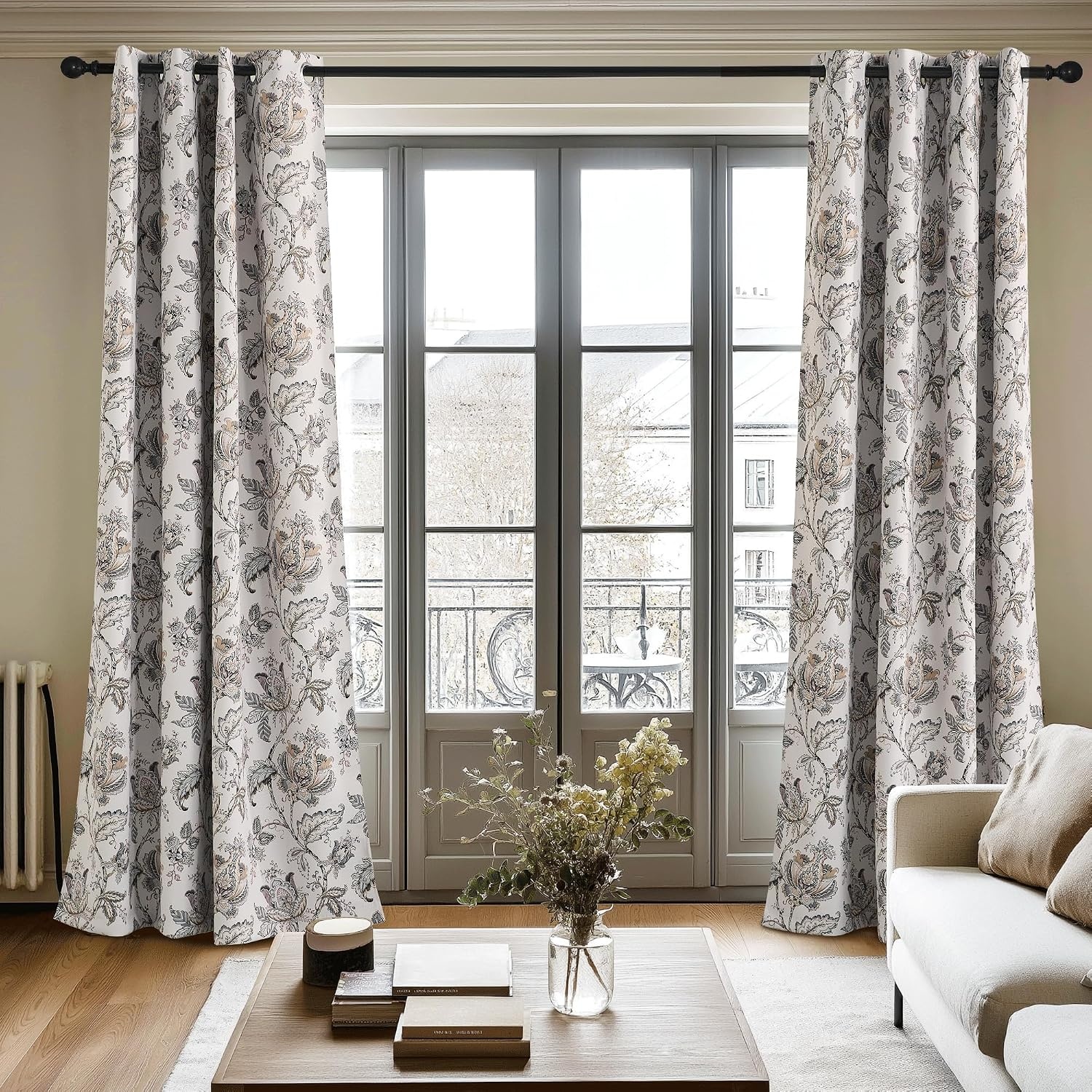 image:imageNICETOWN Boho Floral Curtains 100 Blackout for Living Room Bedroom 96 Inches Long Vintage Flower Drapes Thermal Insulated Soundproof Mid Century Botanica Grommet Window Treatment 52 W 2 PanelsFloral Off White