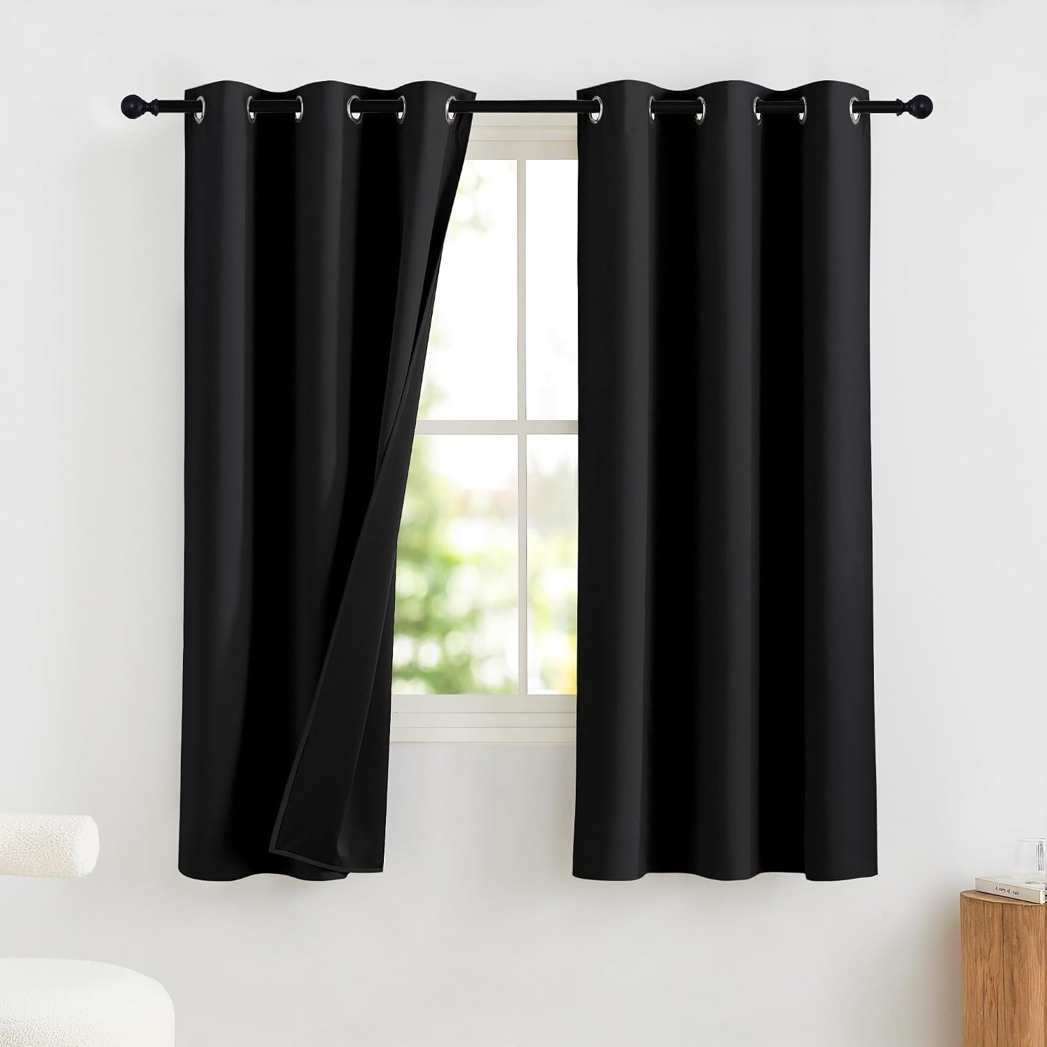 image:imageNICETOWN Boho Floral Curtains 100 Blackout for Living Room Bedroom 96 Inches Long Vintage Flower Drapes Thermal Insulated Soundproof Mid Century Botanica Grommet Window Treatment 52 W 2 PanelsBlack
