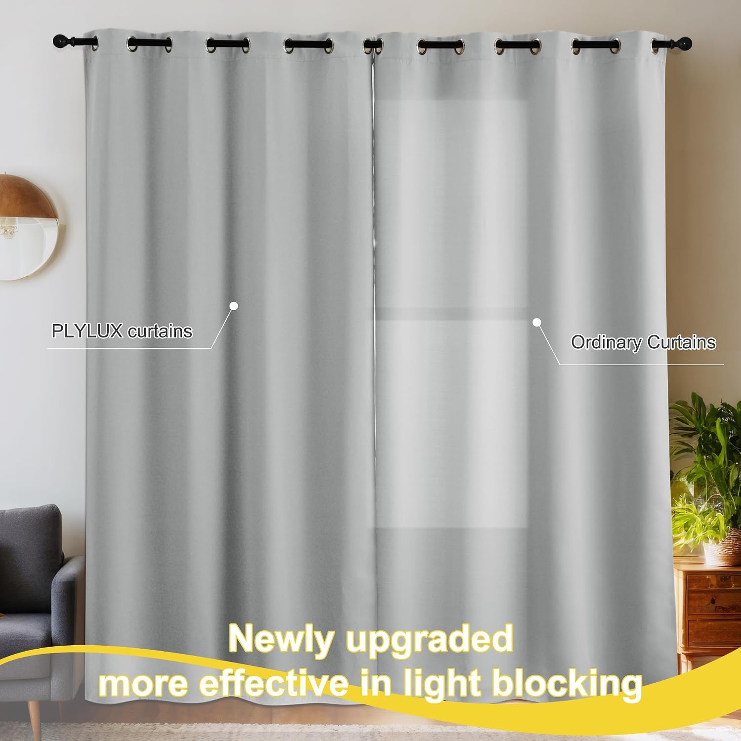 image:imageNICETOWN Boho Floral Curtains 100 Blackout for Living Room Bedroom 96 Inches Long Vintage Flower Drapes Thermal Insulated Soundproof Mid Century Botanica Grommet Window Treatment 52 W 2 PanelsSliver Grey