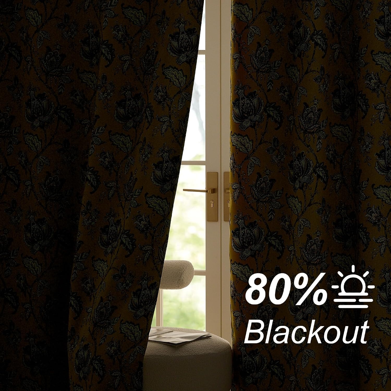 image:imageNICETOWN Boho Floral Curtains 100 Blackout for Living Room Bedroom 96 Inches Long Vintage Flower Drapes Thermal Insulated Soundproof Mid Century Botanica Grommet Window Treatment 52 W 2 PanelsFloral Oak Brown