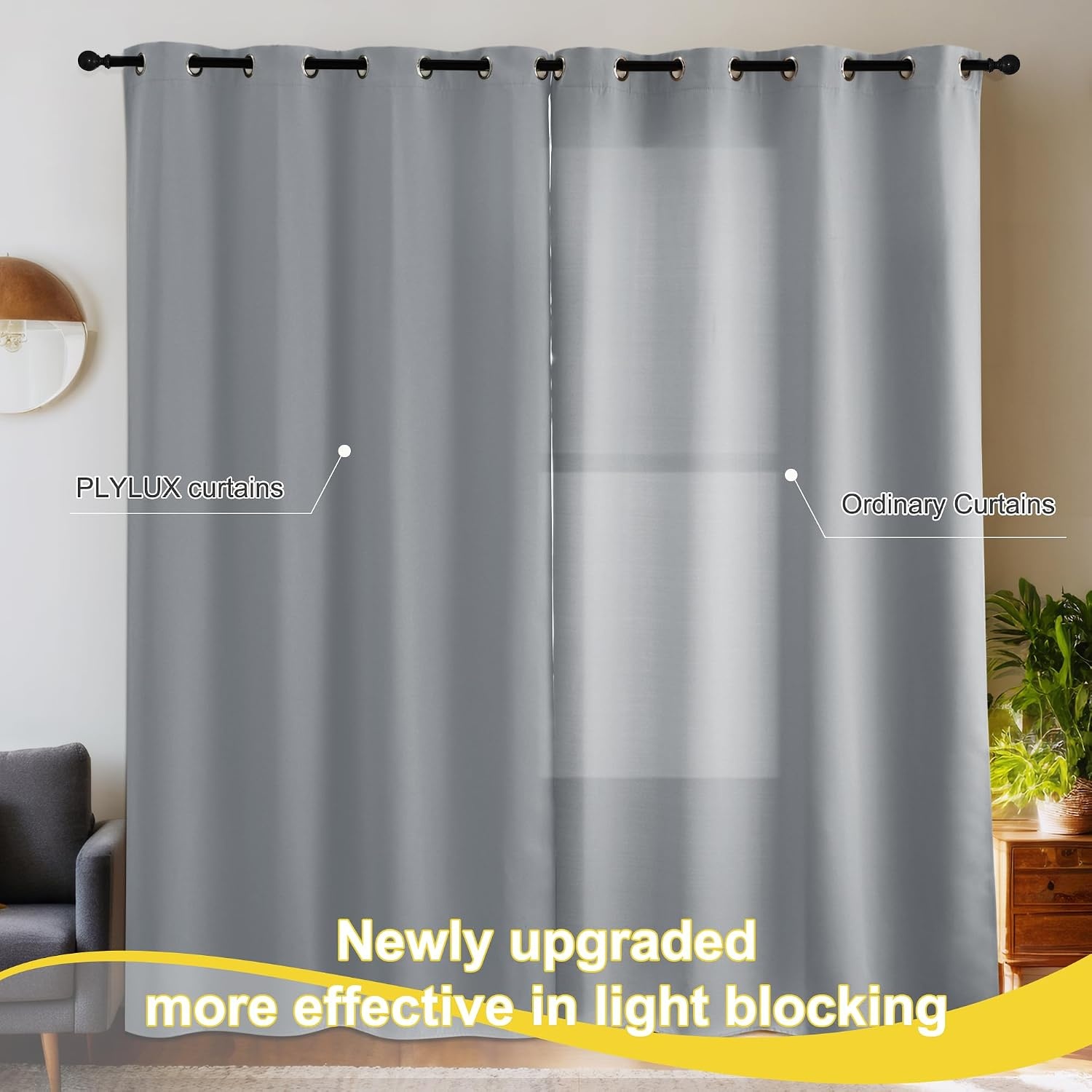 image:imageNICETOWN Boho Floral Curtains 100 Blackout for Living Room Bedroom 96 Inches Long Vintage Flower Drapes Thermal Insulated Soundproof Mid Century Botanica Grommet Window Treatment 52 W 2 PanelsDove Gray