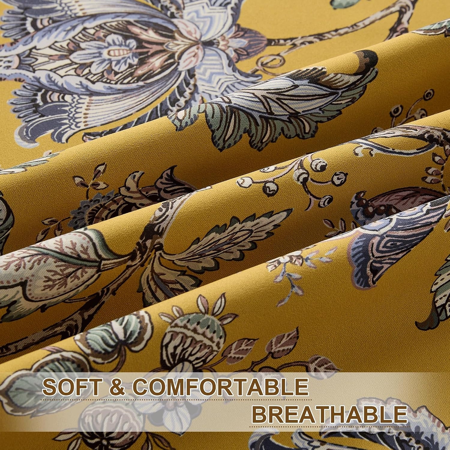 image:imageNICETOWN Boho Floral Curtains 100 Blackout for Living Room Bedroom 96 Inches Long Vintage Flower Drapes Thermal Insulated Soundproof Mid Century Botanica Grommet Window Treatment 52 W 2 PanelsFloral Oak Brown