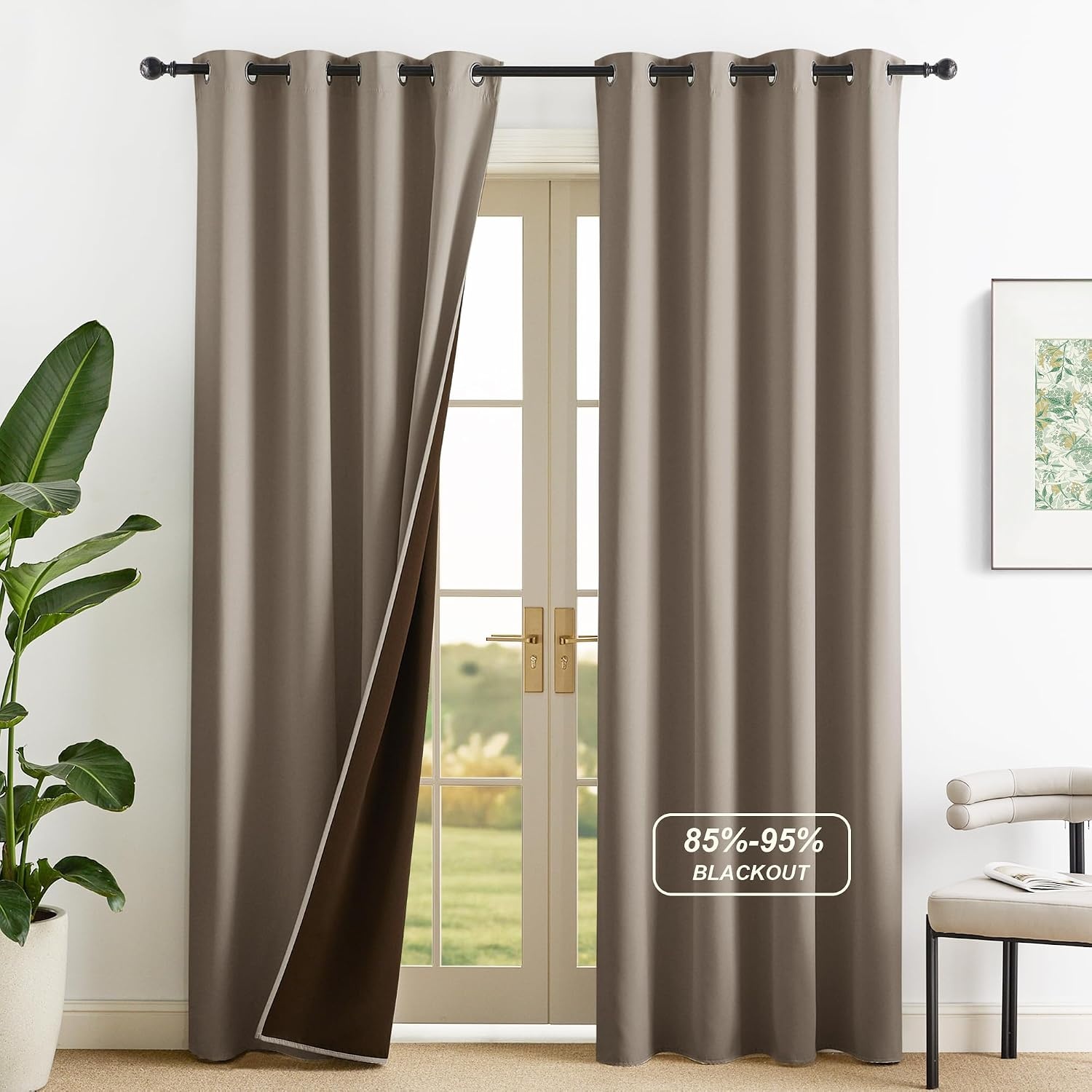 image:imageNICETOWN Boho Floral Curtains 100 Blackout for Living Room Bedroom 96 Inches Long Vintage Flower Drapes Thermal Insulated Soundproof Mid Century Botanica Grommet Window Treatment 52 W 2 PanelsCappuccino
