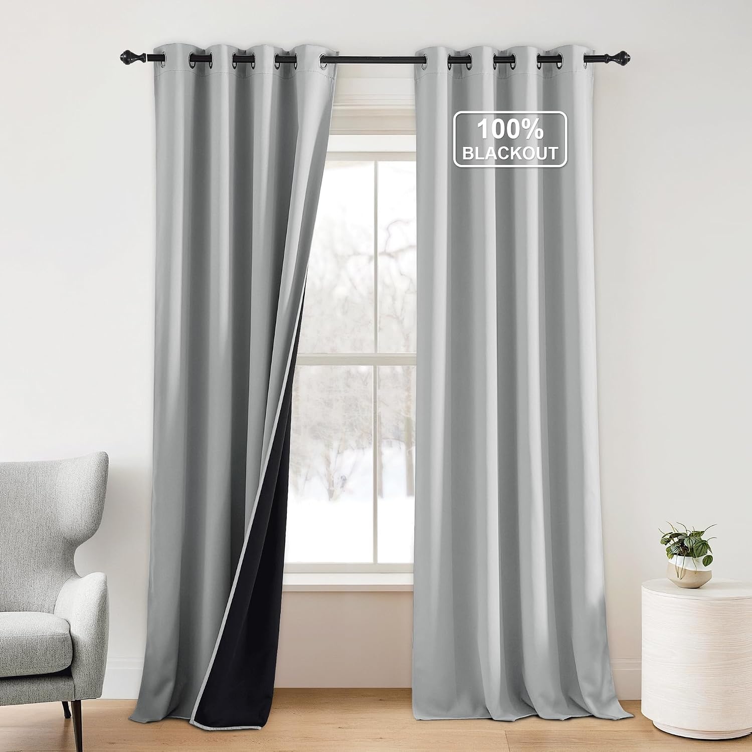 image:imageNICETOWN Boho Floral Curtains 100 Blackout for Living Room Bedroom 96 Inches Long Vintage Flower Drapes Thermal Insulated Soundproof Mid Century Botanica Grommet Window Treatment 52 W 2 PanelsDove Gray