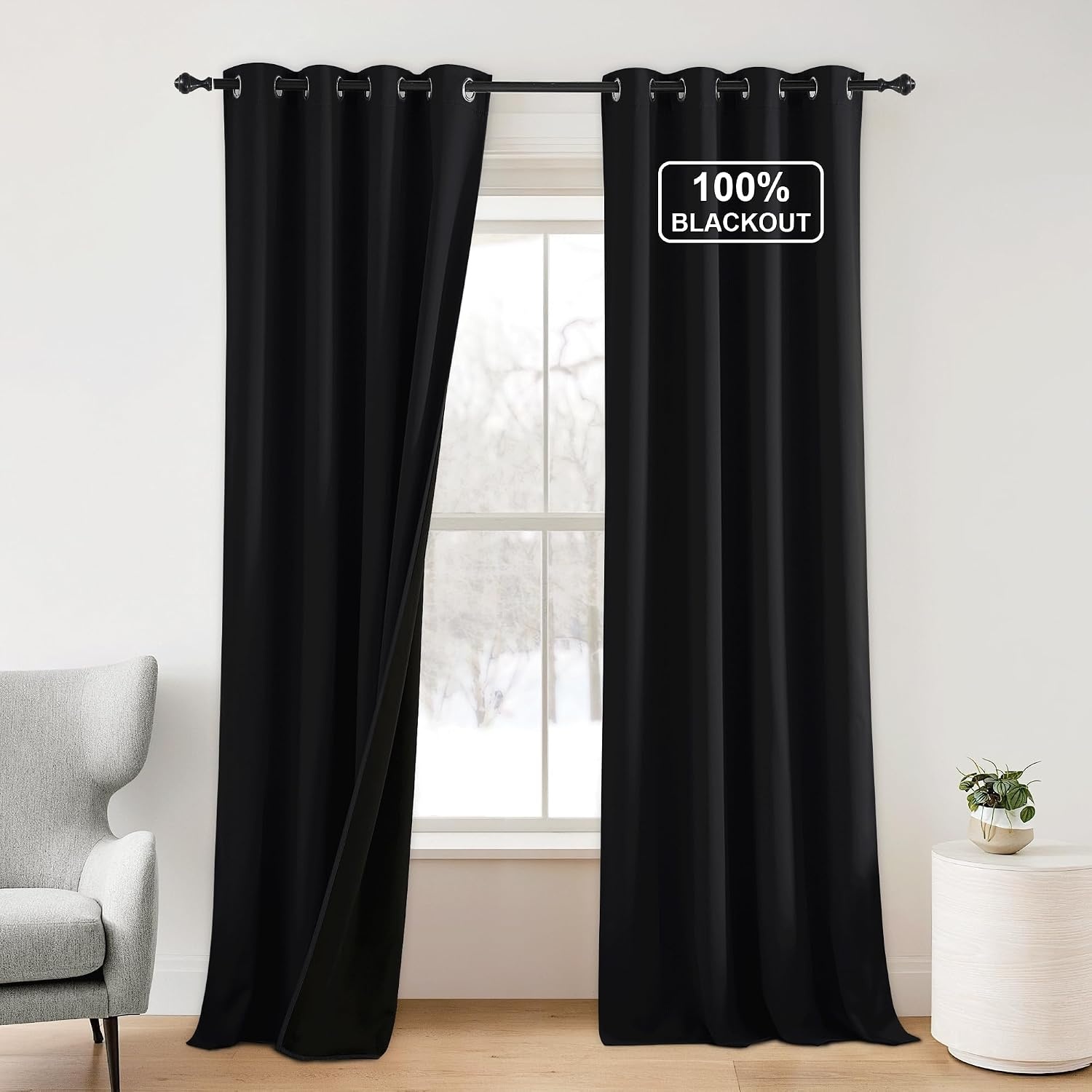 image:imageNICETOWN Boho Floral Curtains 100 Blackout for Living Room Bedroom 96 Inches Long Vintage Flower Drapes Thermal Insulated Soundproof Mid Century Botanica Grommet Window Treatment 52 W 2 PanelsBlack
