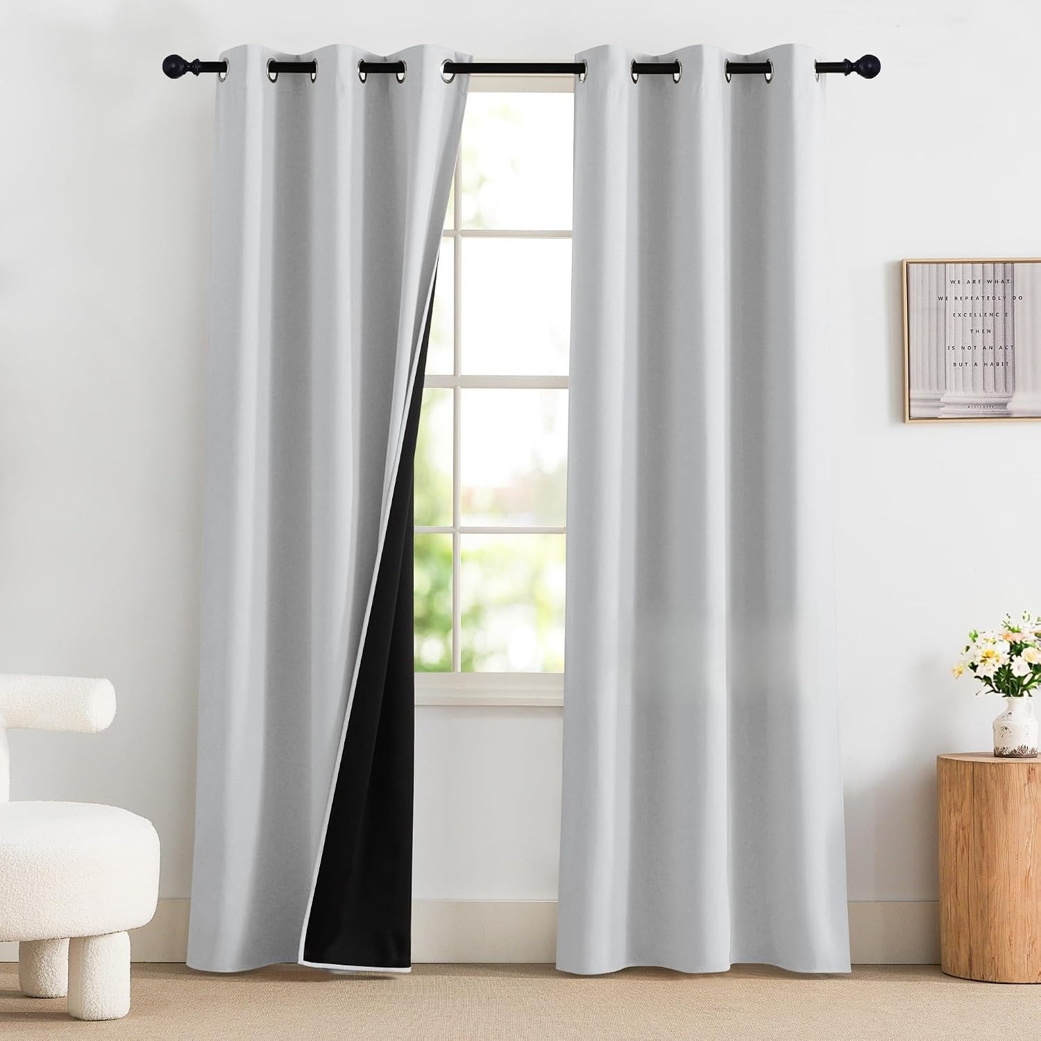 image:imageNICETOWN Boho Floral Curtains 100 Blackout for Living Room Bedroom 96 Inches Long Vintage Flower Drapes Thermal Insulated Soundproof Mid Century Botanica Grommet Window Treatment 52 W 2 PanelsGreyish White