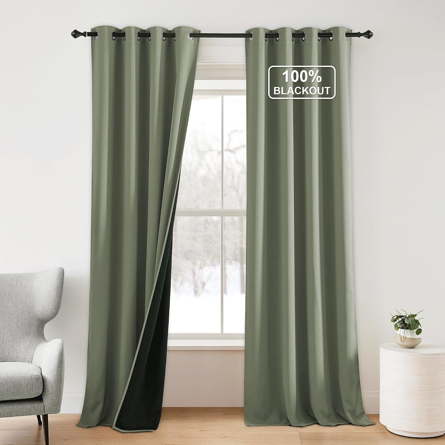 image:imageNICETOWN Boho Floral Curtains 100 Blackout for Living Room Bedroom 96 Inches Long Vintage Flower Drapes Thermal Insulated Soundproof Mid Century Botanica Grommet Window Treatment 52 W 2 PanelsDark Mallard