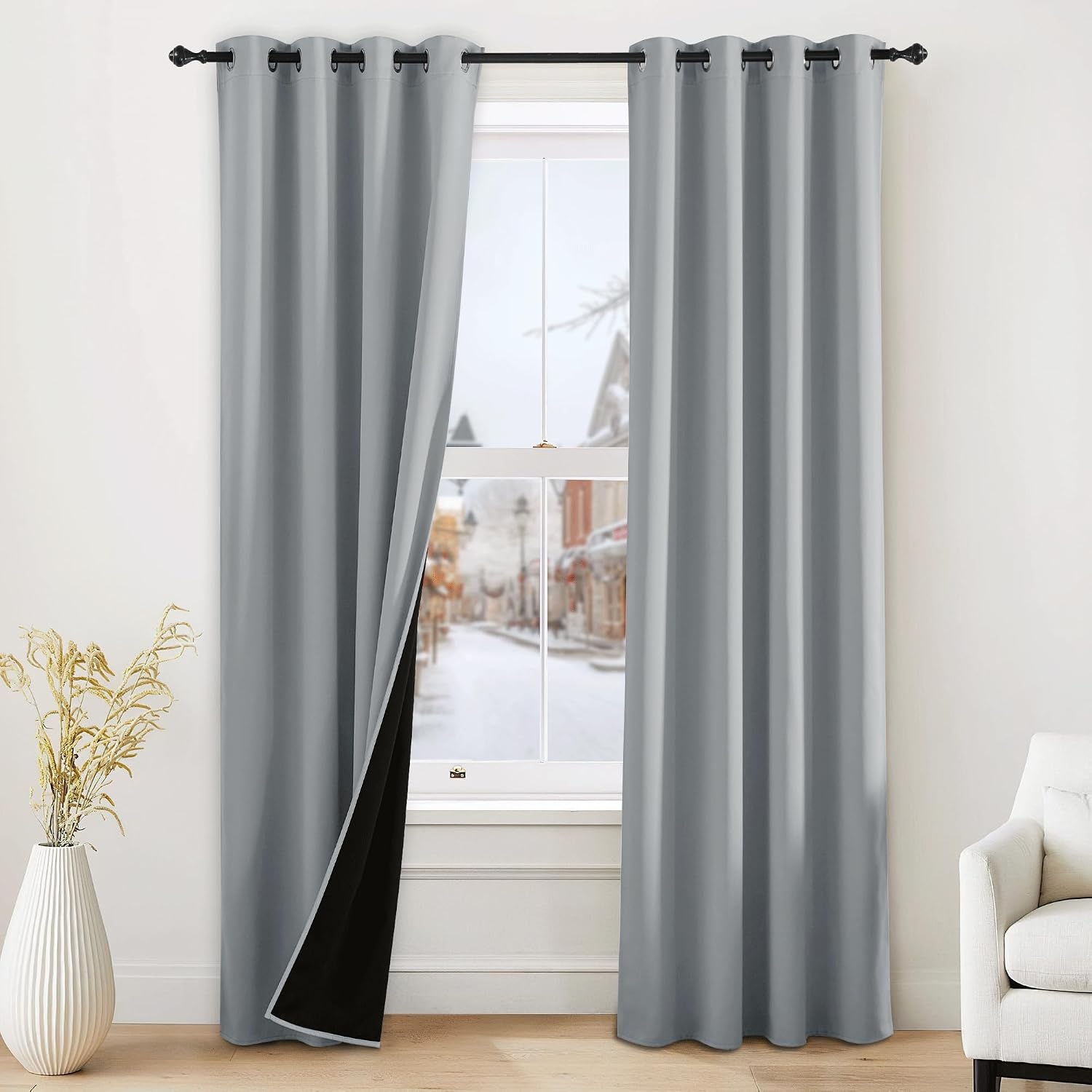 image:imageNICETOWN Boho Floral Curtains 100 Blackout for Living Room Bedroom 96 Inches Long Vintage Flower Drapes Thermal Insulated Soundproof Mid Century Botanica Grommet Window Treatment 52 W 2 PanelsDove Gray