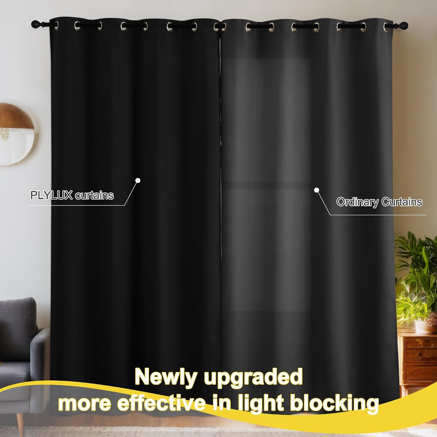 image:imageNICETOWN Boho Floral Curtains 100 Blackout for Living Room Bedroom 96 Inches Long Vintage Flower Drapes Thermal Insulated Soundproof Mid Century Botanica Grommet Window Treatment 52 W 2 PanelsBlack