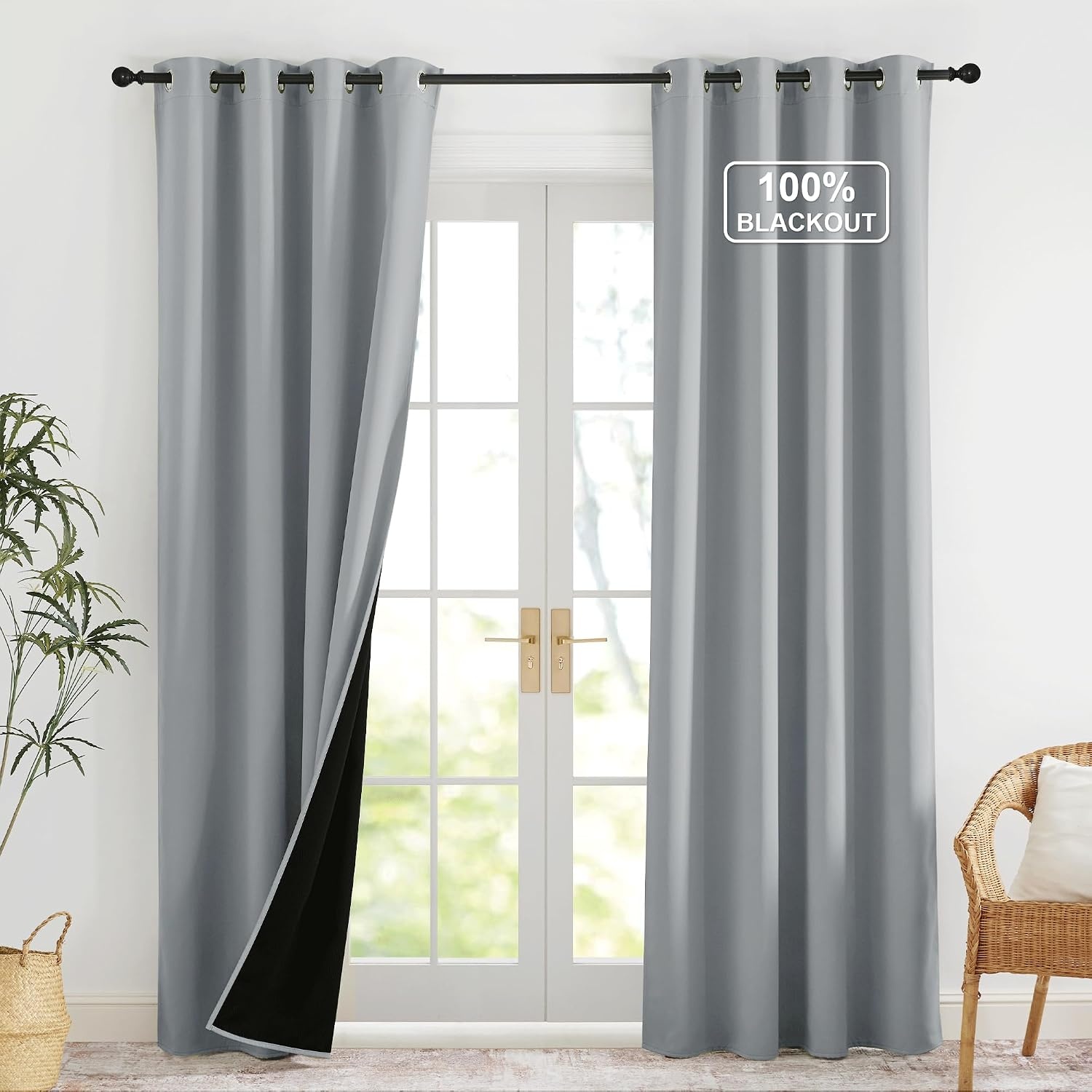 image:imageNICETOWN Boho Floral Curtains 100 Blackout for Living Room Bedroom 96 Inches Long Vintage Flower Drapes Thermal Insulated Soundproof Mid Century Botanica Grommet Window Treatment 52 W 2 PanelsDove Gray