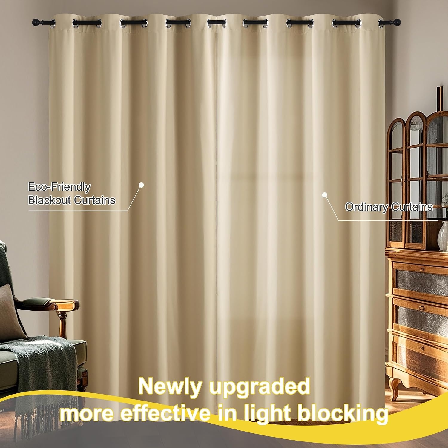image:imageNICETOWN Boho Floral Curtains 100 Blackout for Living Room Bedroom 96 Inches Long Vintage Flower Drapes Thermal Insulated Soundproof Mid Century Botanica Grommet Window Treatment 52 W 2 PanelsBiscotti Beige