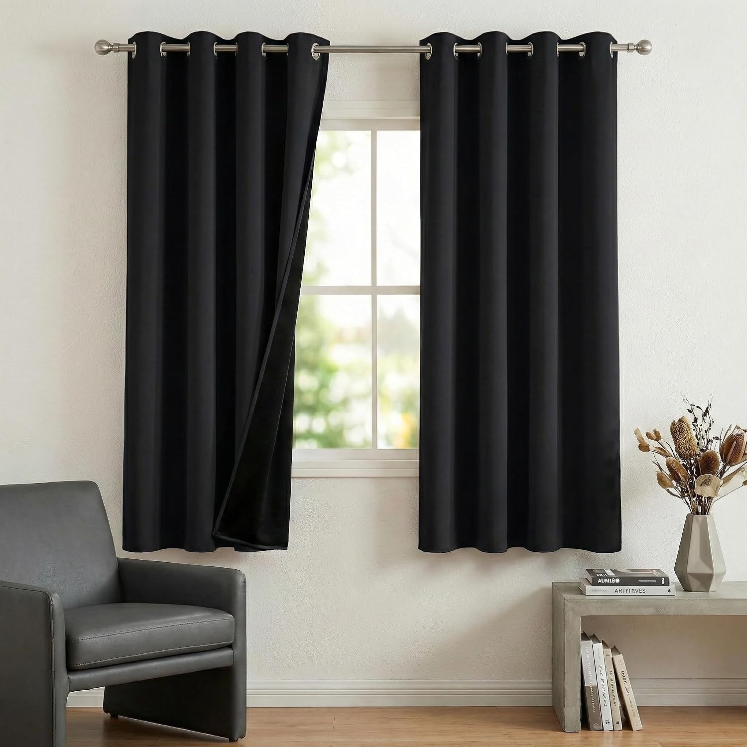 image:imageNICETOWN Boho Floral Curtains 100 Blackout for Living Room Bedroom 96 Inches Long Vintage Flower Drapes Thermal Insulated Soundproof Mid Century Botanica Grommet Window Treatment 52 W 2 PanelsBlack