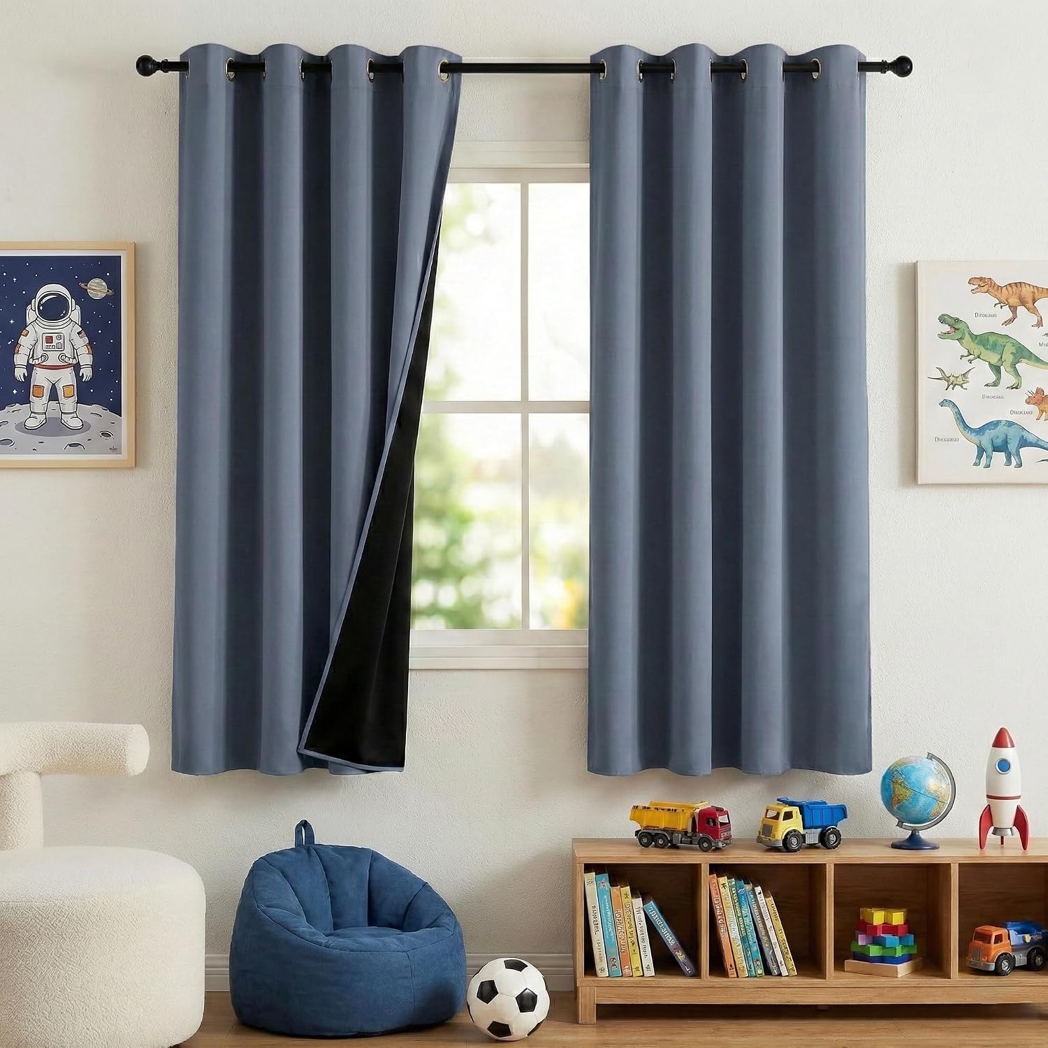 image:imageNICETOWN Boho Floral Curtains 100 Blackout for Living Room Bedroom 96 Inches Long Vintage Flower Drapes Thermal Insulated Soundproof Mid Century Botanica Grommet Window Treatment 52 W 2 PanelsStone Blue