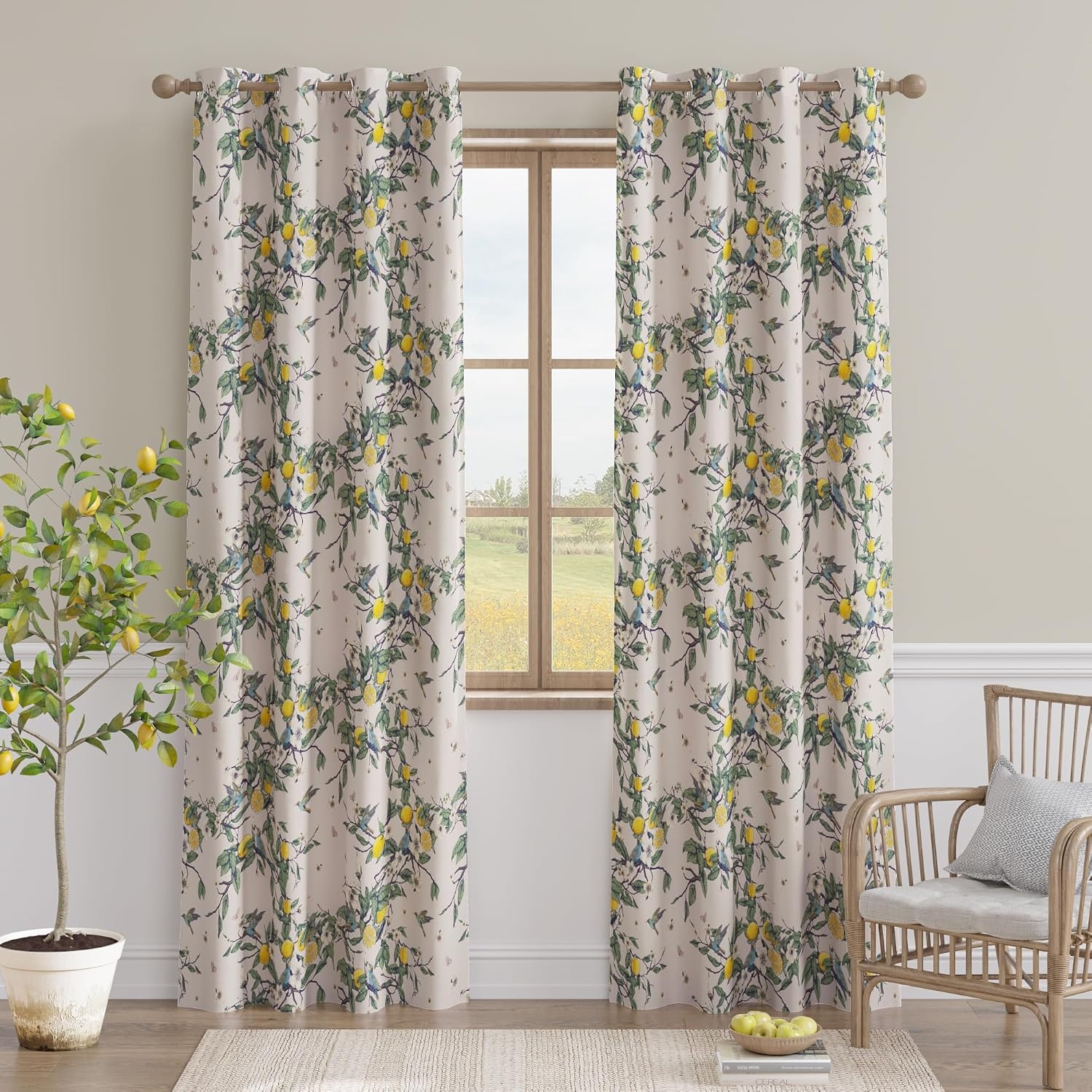 image:imageNICETOWN Boho Floral Curtains 100 Blackout for Living Room Bedroom 96 Inches Long Vintage Flower Drapes Thermal Insulated Soundproof Mid Century Botanica Grommet Window Treatment 52 W 2 PanelsFloral Blush Pink