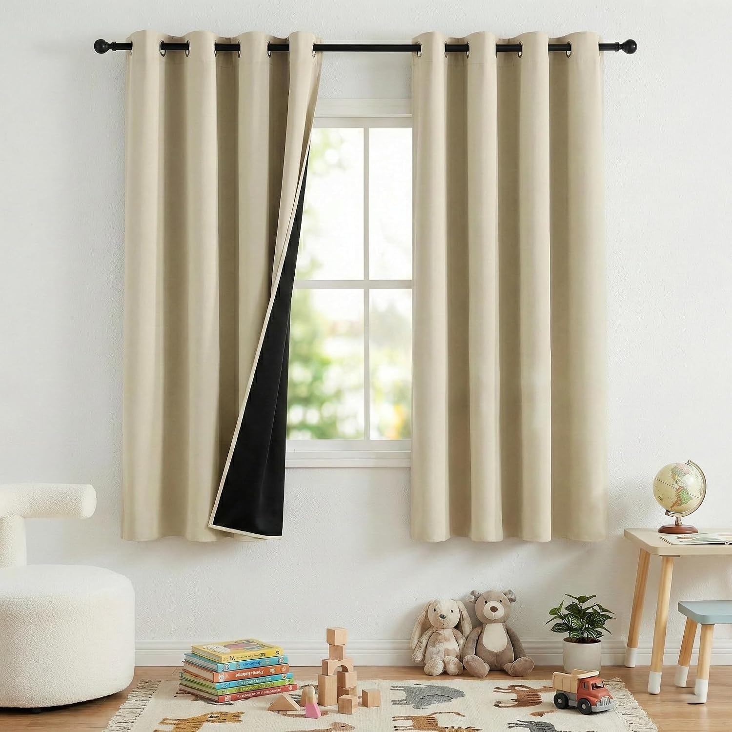 image:imageNICETOWN Boho Floral Curtains 100 Blackout for Living Room Bedroom 96 Inches Long Vintage Flower Drapes Thermal Insulated Soundproof Mid Century Botanica Grommet Window Treatment 52 W 2 PanelsCream
