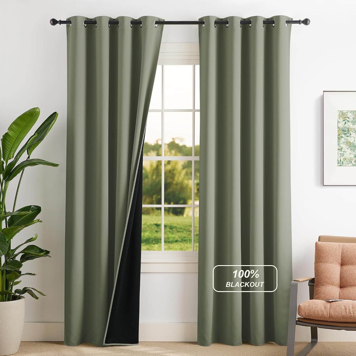 image:imageNICETOWN Boho Floral Curtains 100 Blackout for Living Room Bedroom 96 Inches Long Vintage Flower Drapes Thermal Insulated Soundproof Mid Century Botanica Grommet Window Treatment 52 W 2 PanelsDark Mallard