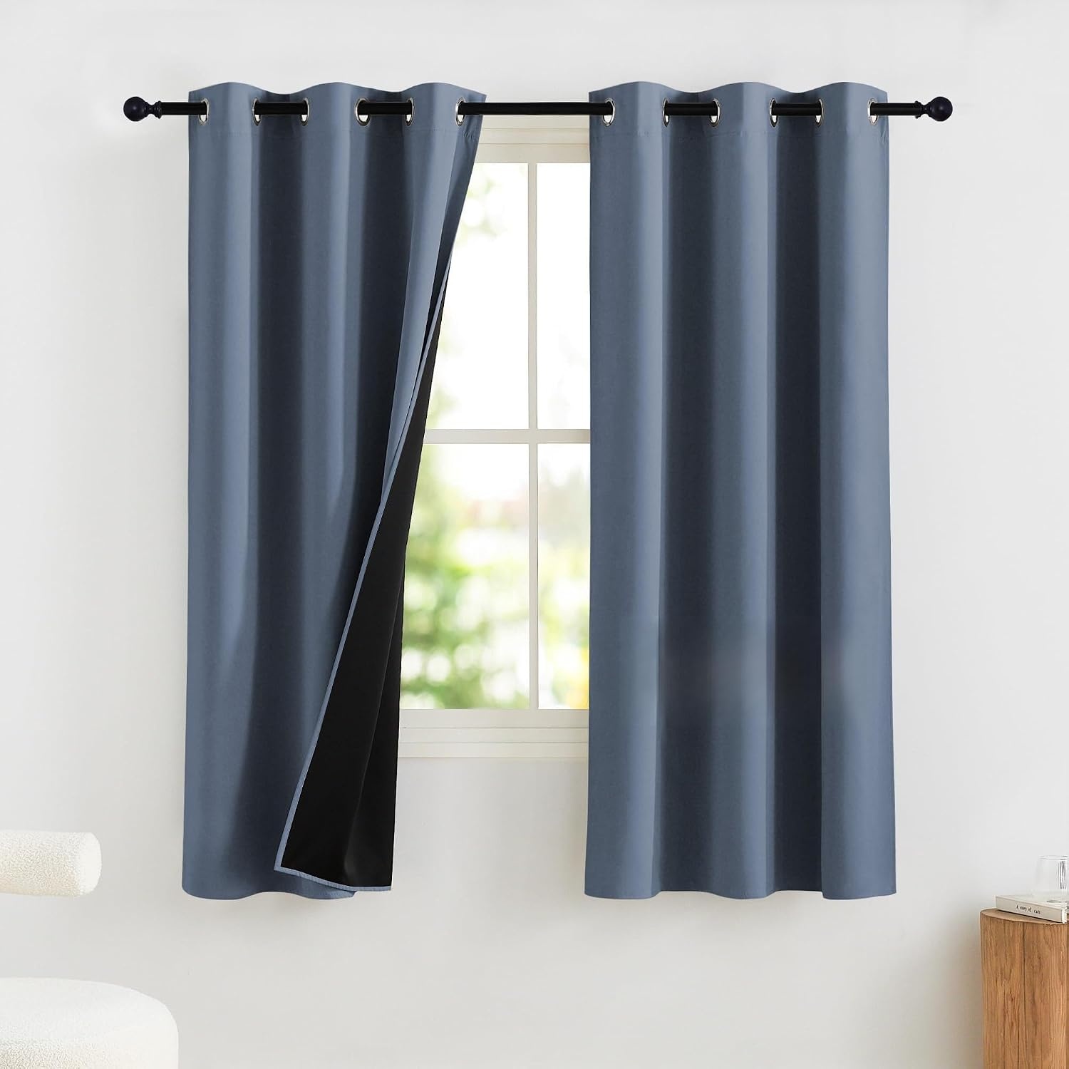 image:imageNICETOWN Boho Floral Curtains 100 Blackout for Living Room Bedroom 96 Inches Long Vintage Flower Drapes Thermal Insulated Soundproof Mid Century Botanica Grommet Window Treatment 52 W 2 PanelsStone Blue
