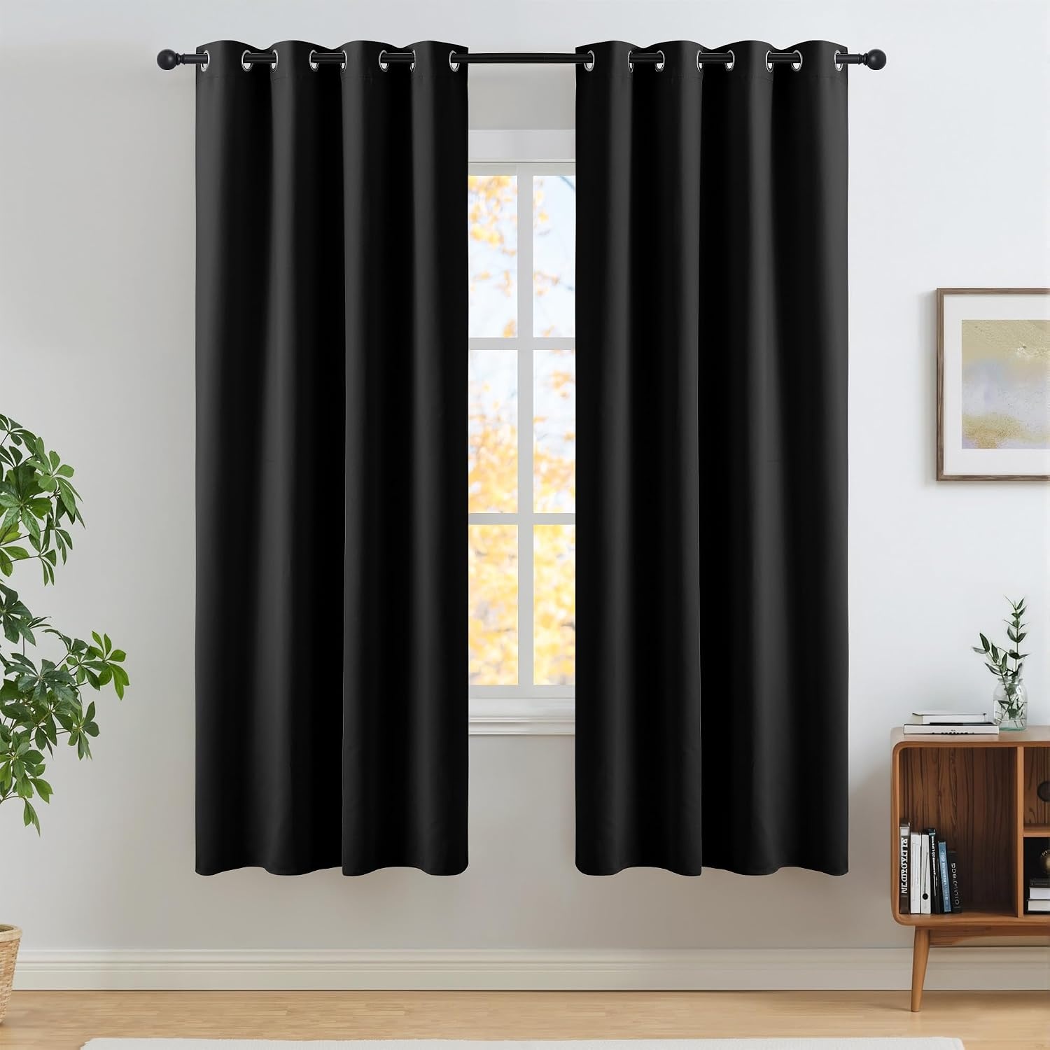 image:imageNICETOWN Boho Floral Curtains 100 Blackout for Living Room Bedroom 96 Inches Long Vintage Flower Drapes Thermal Insulated Soundproof Mid Century Botanica Grommet Window Treatment 52 W 2 PanelsBlack