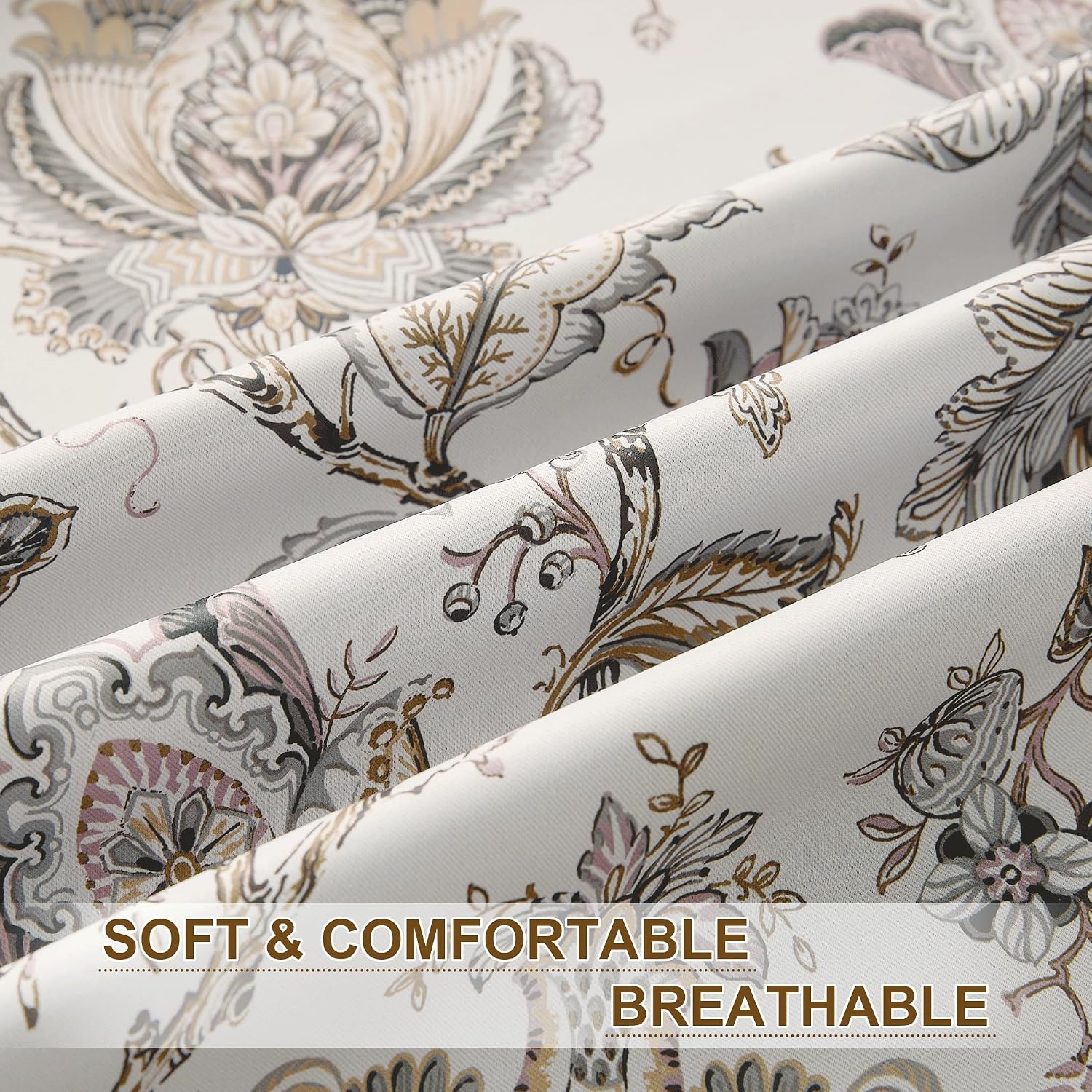 image:imageNICETOWN Boho Floral Curtains 100 Blackout for Living Room Bedroom 96 Inches Long Vintage Flower Drapes Thermal Insulated Soundproof Mid Century Botanica Grommet Window Treatment 52 W 2 PanelsFloral Off White