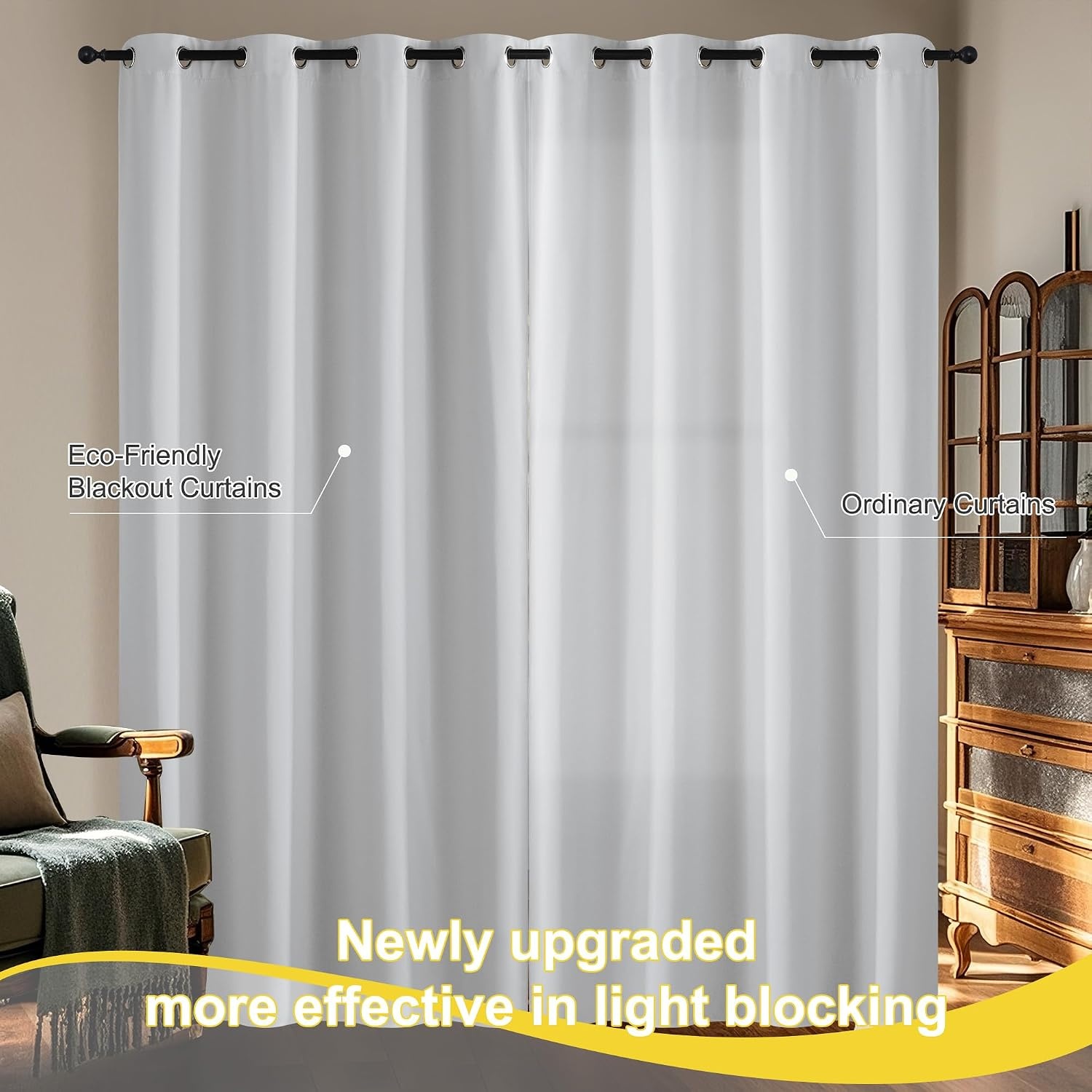 image:imageNICETOWN Boho Floral Curtains 100 Blackout for Living Room Bedroom 96 Inches Long Vintage Flower Drapes Thermal Insulated Soundproof Mid Century Botanica Grommet Window Treatment 52 W 2 PanelsGreyish White